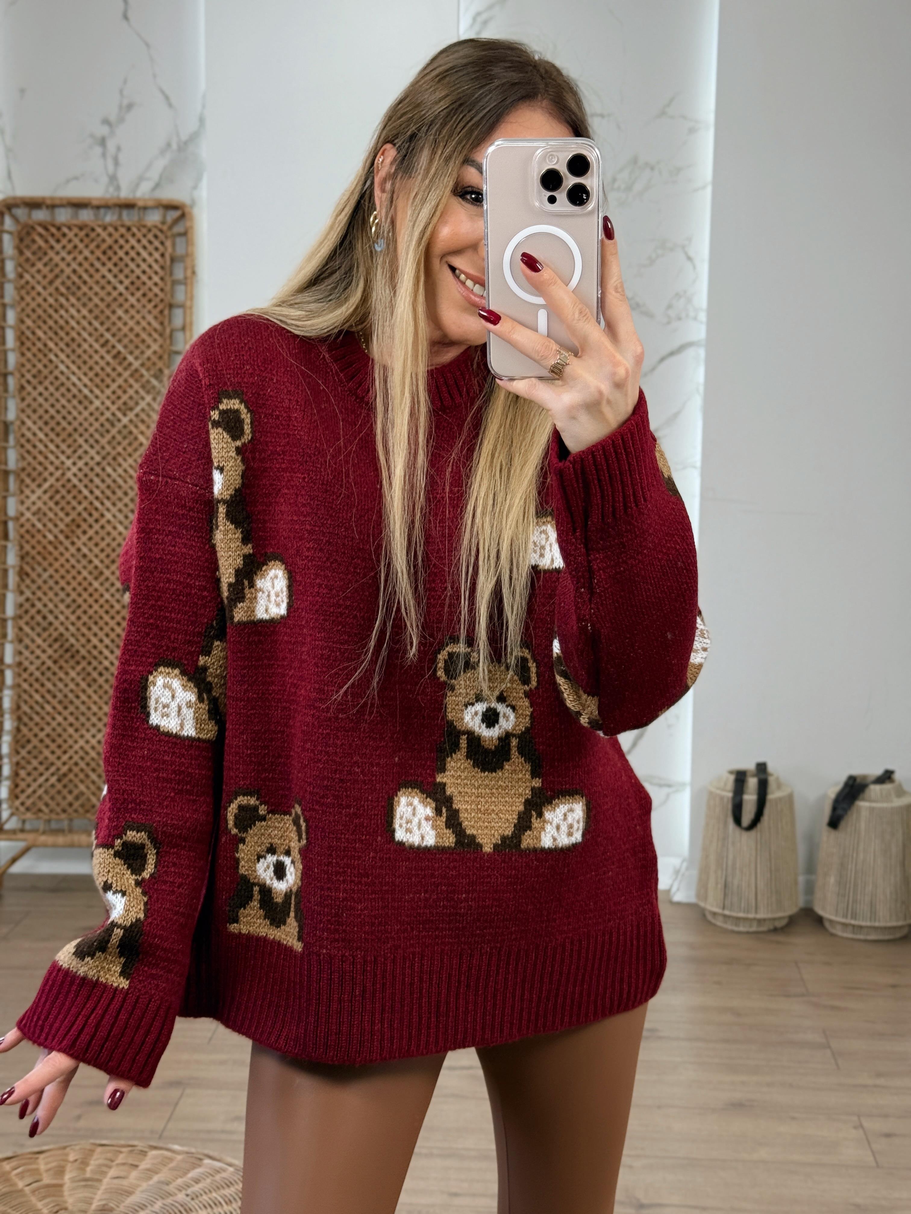 Ayıcıklı Oversize Kazak BORDO