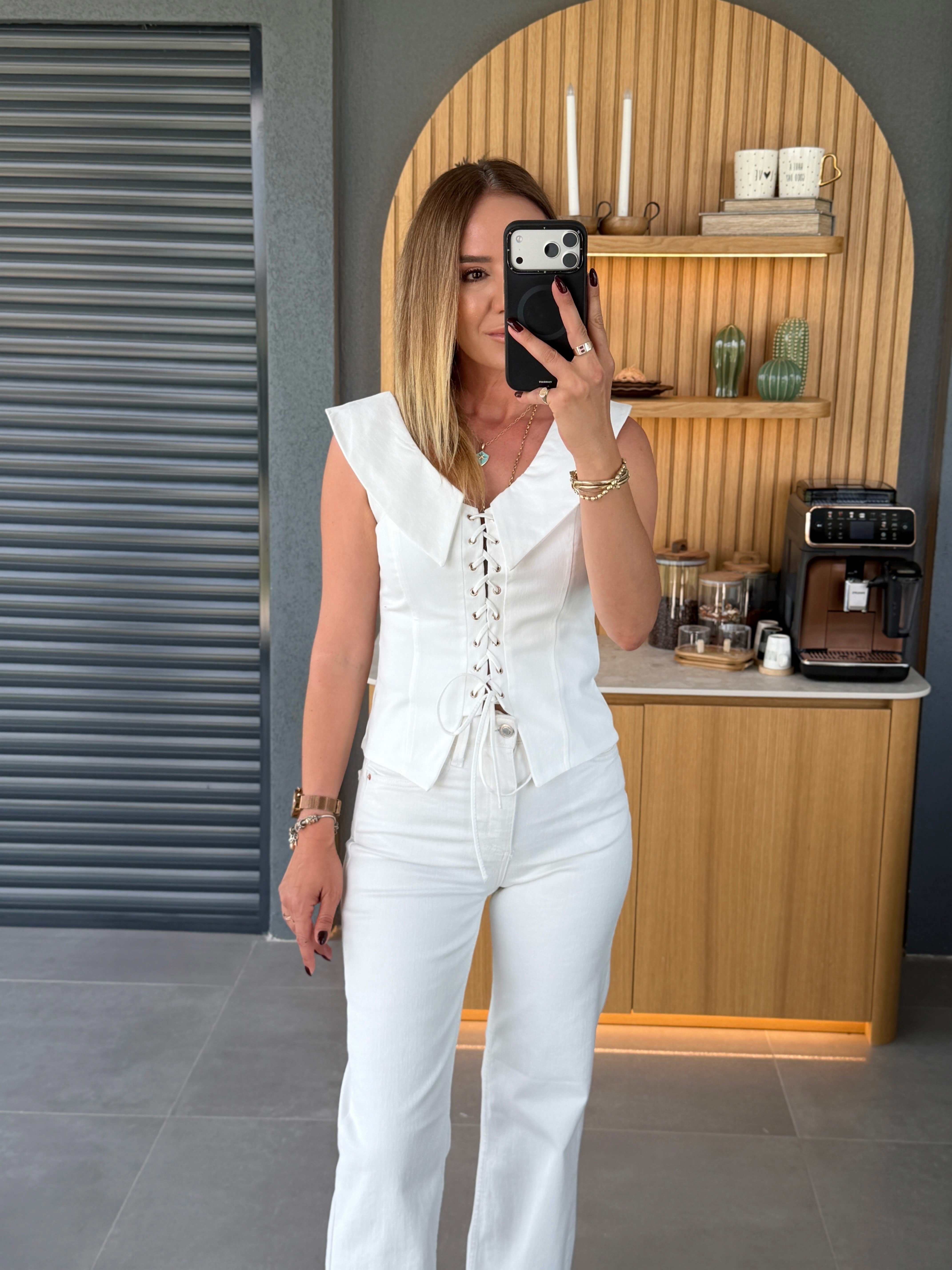 Bağcık Detaylı Bluz EKRU