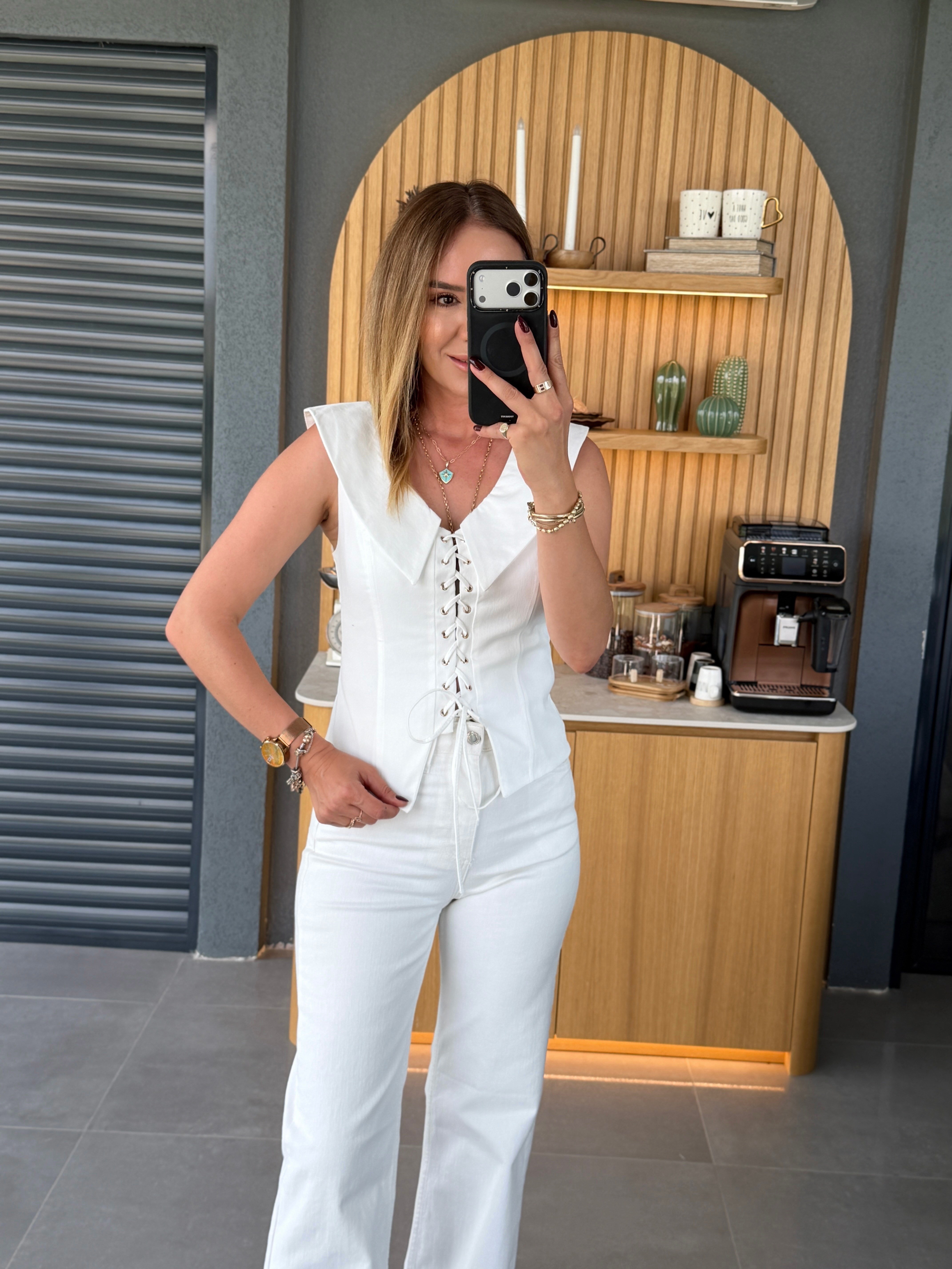 Bağcık Detaylı Bluz EKRU