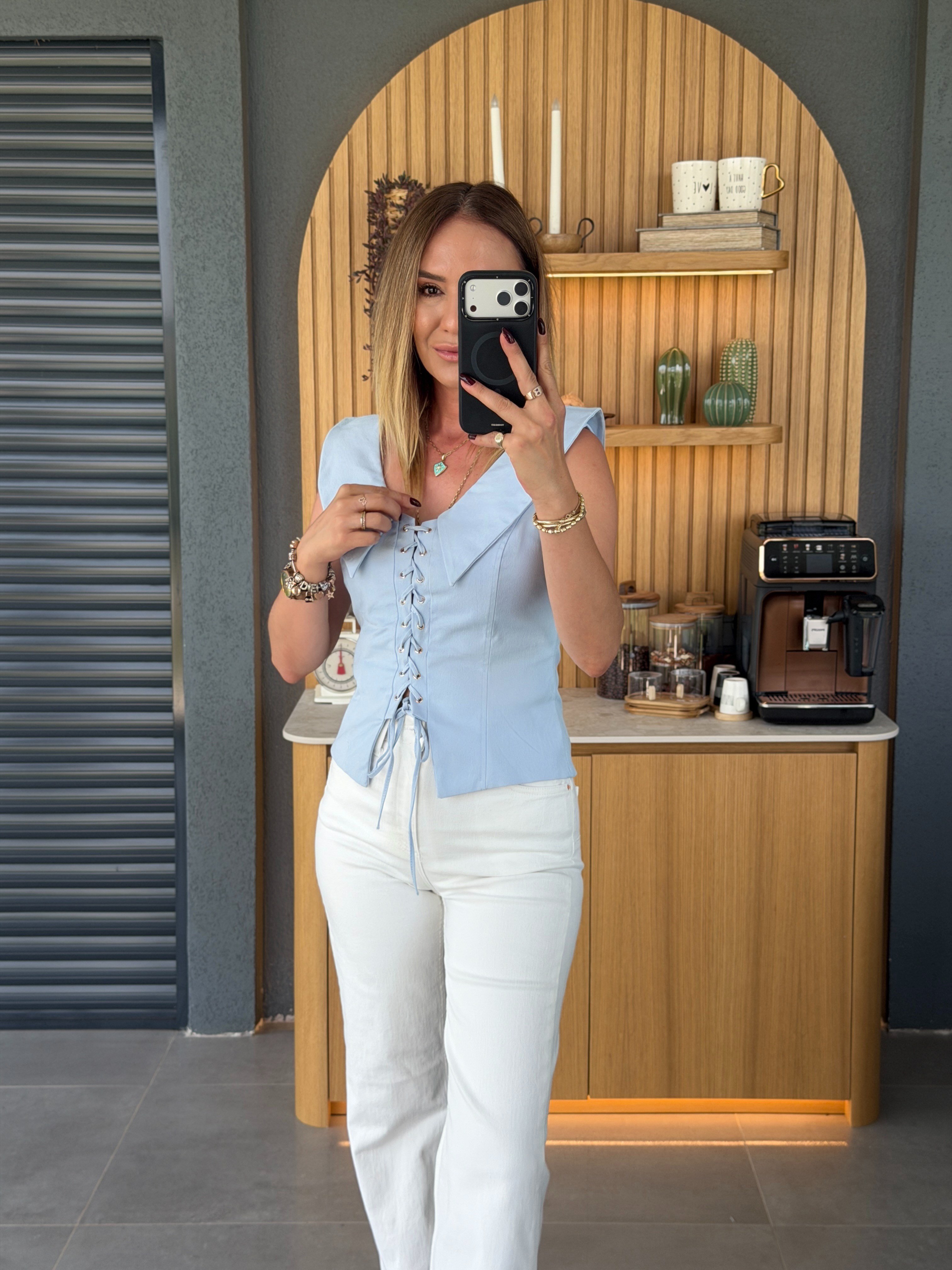 Bağcık Detaylı Bluz MAVİ