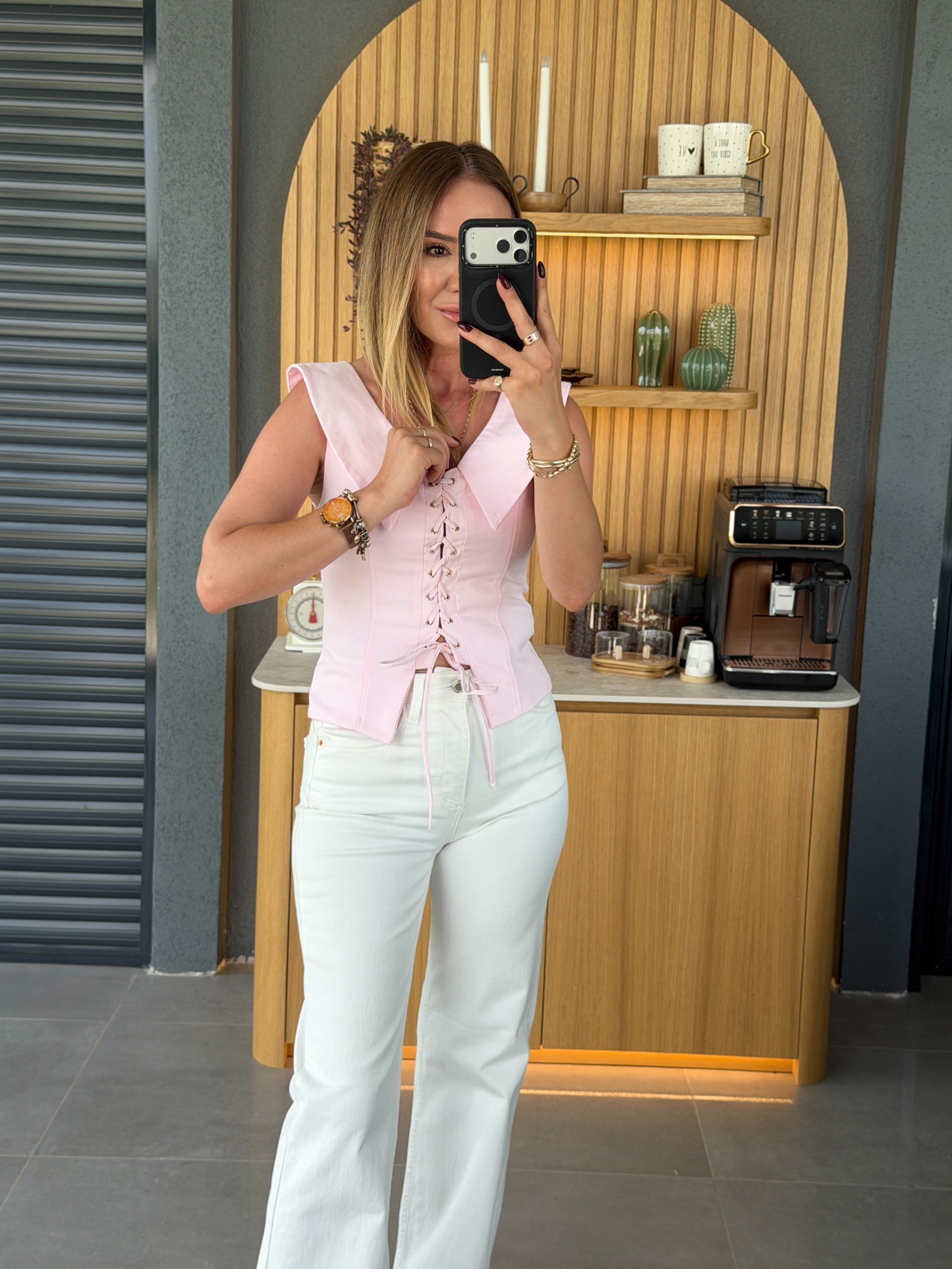 Bağcık Detaylı Bluz PEMBE