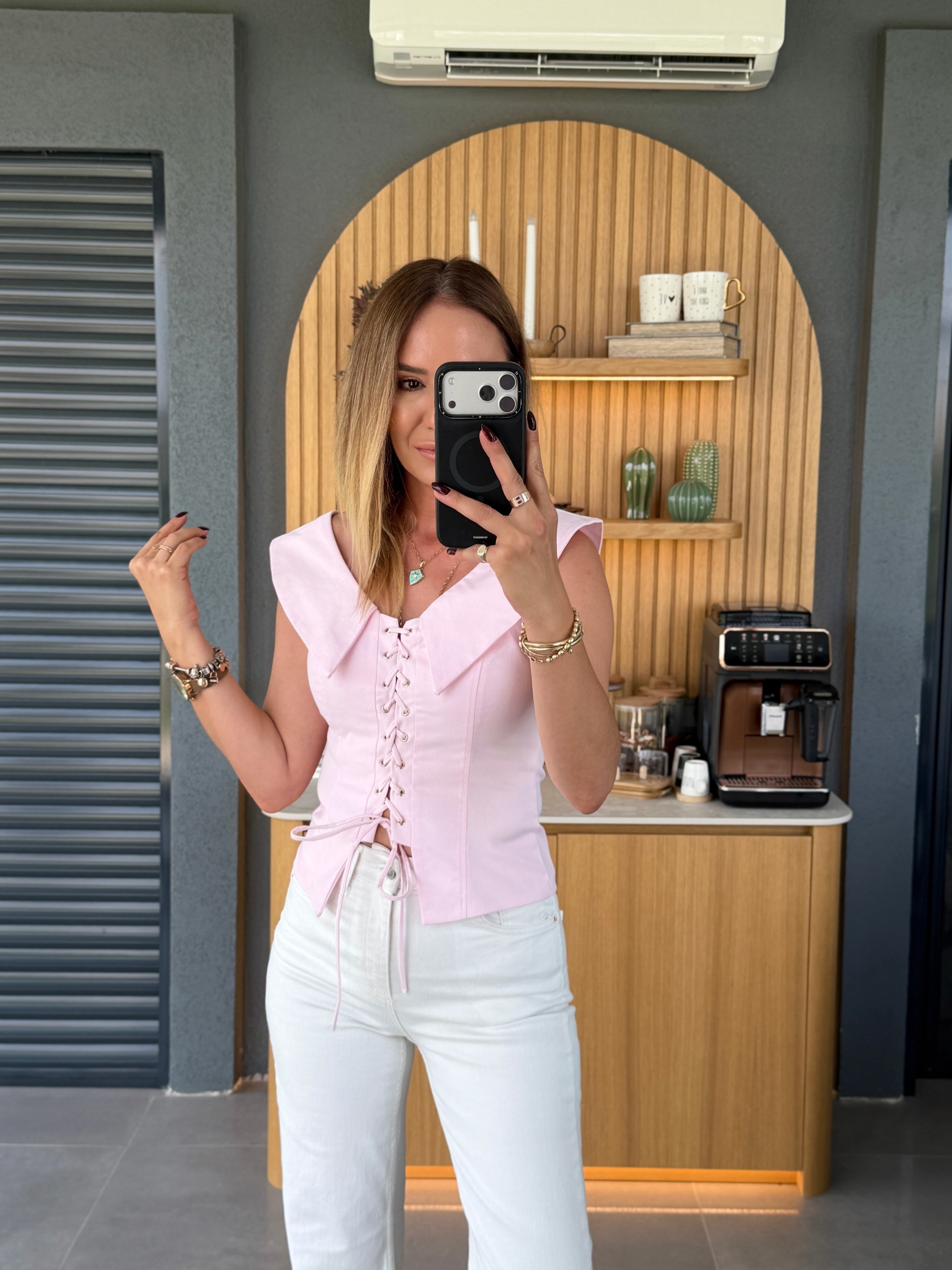 Bağcık Detaylı Bluz PEMBE