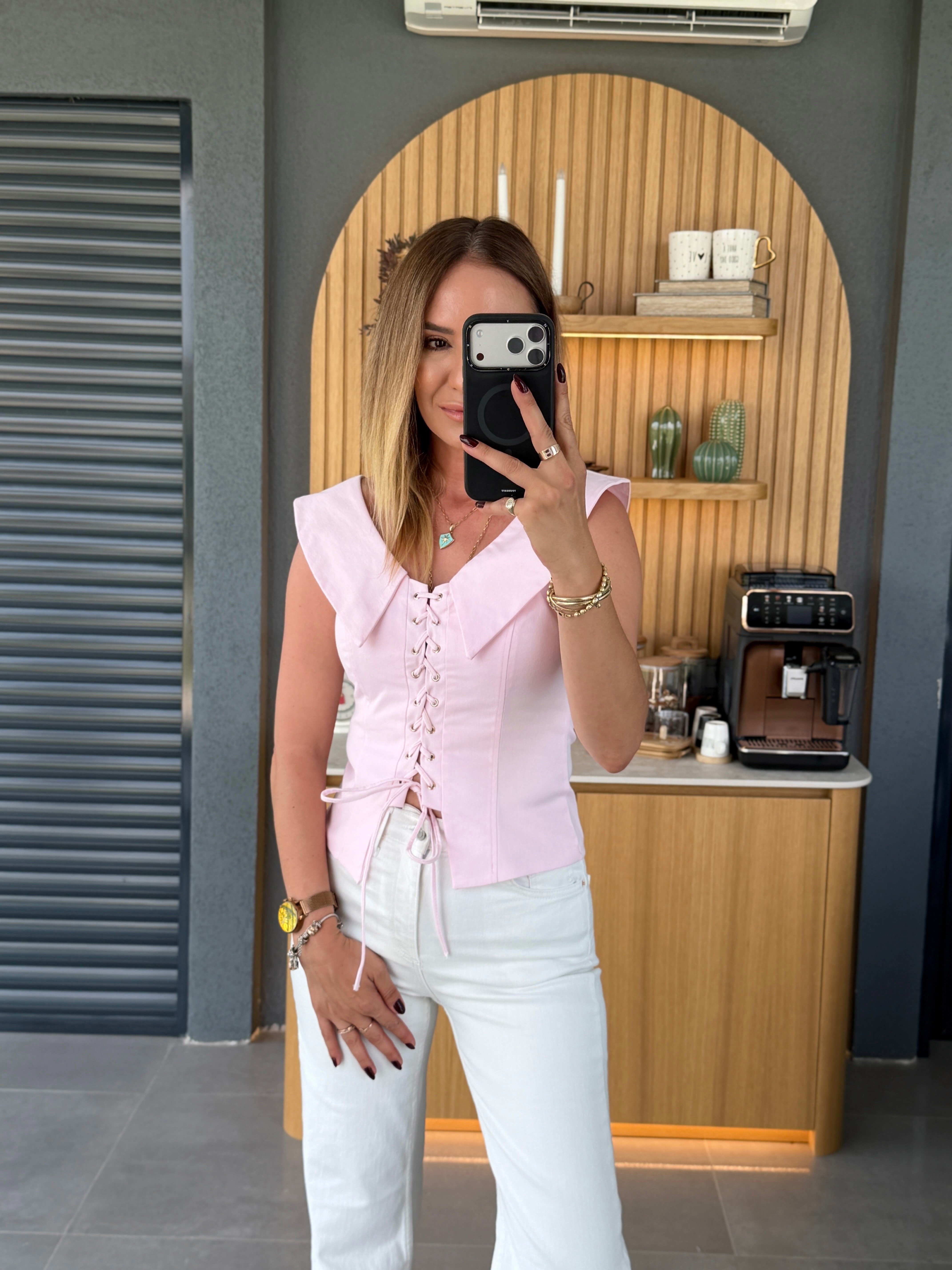 Bağcık Detaylı Bluz PEMBE