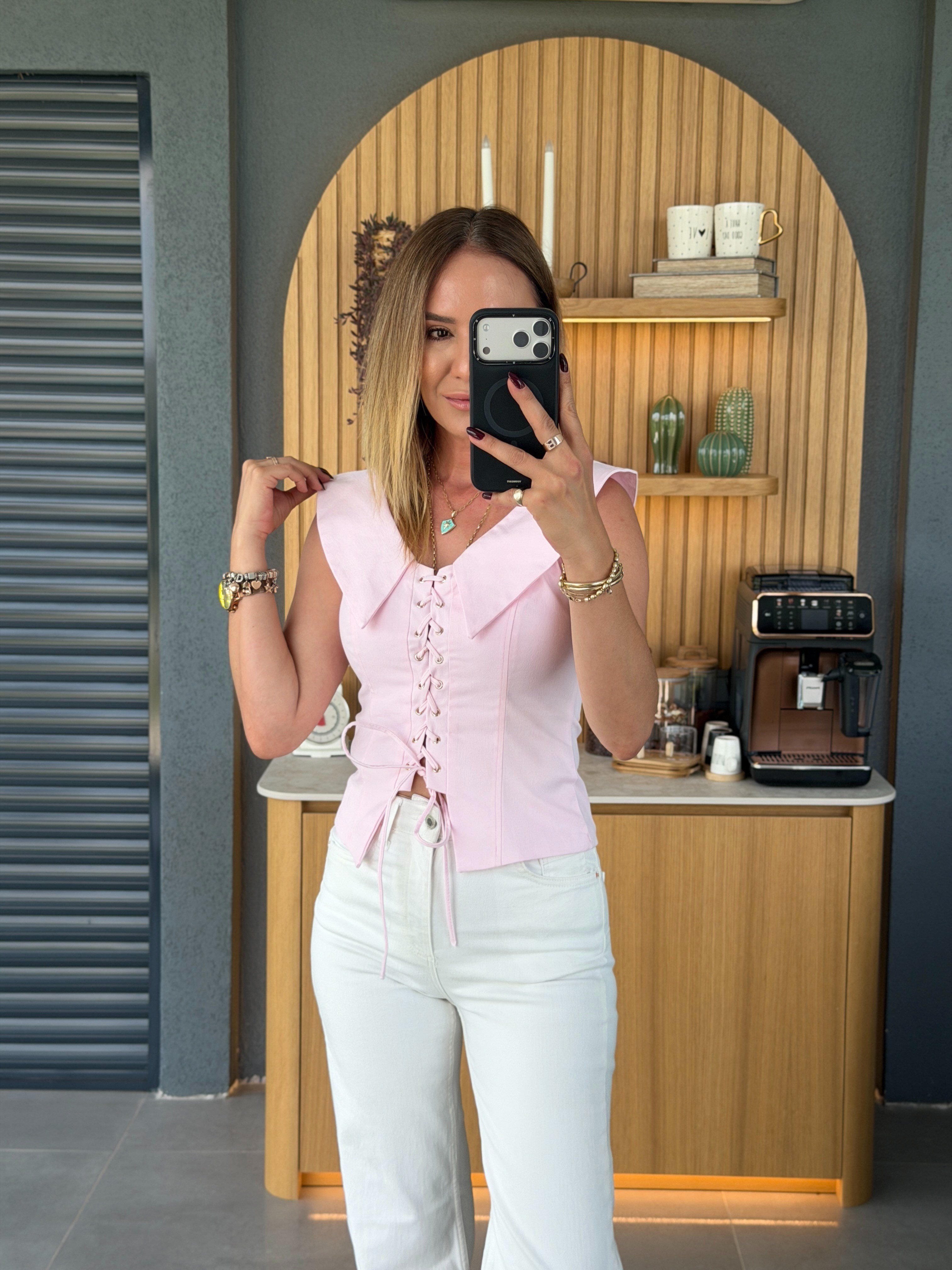 Bağcık Detaylı Bluz PEMBE