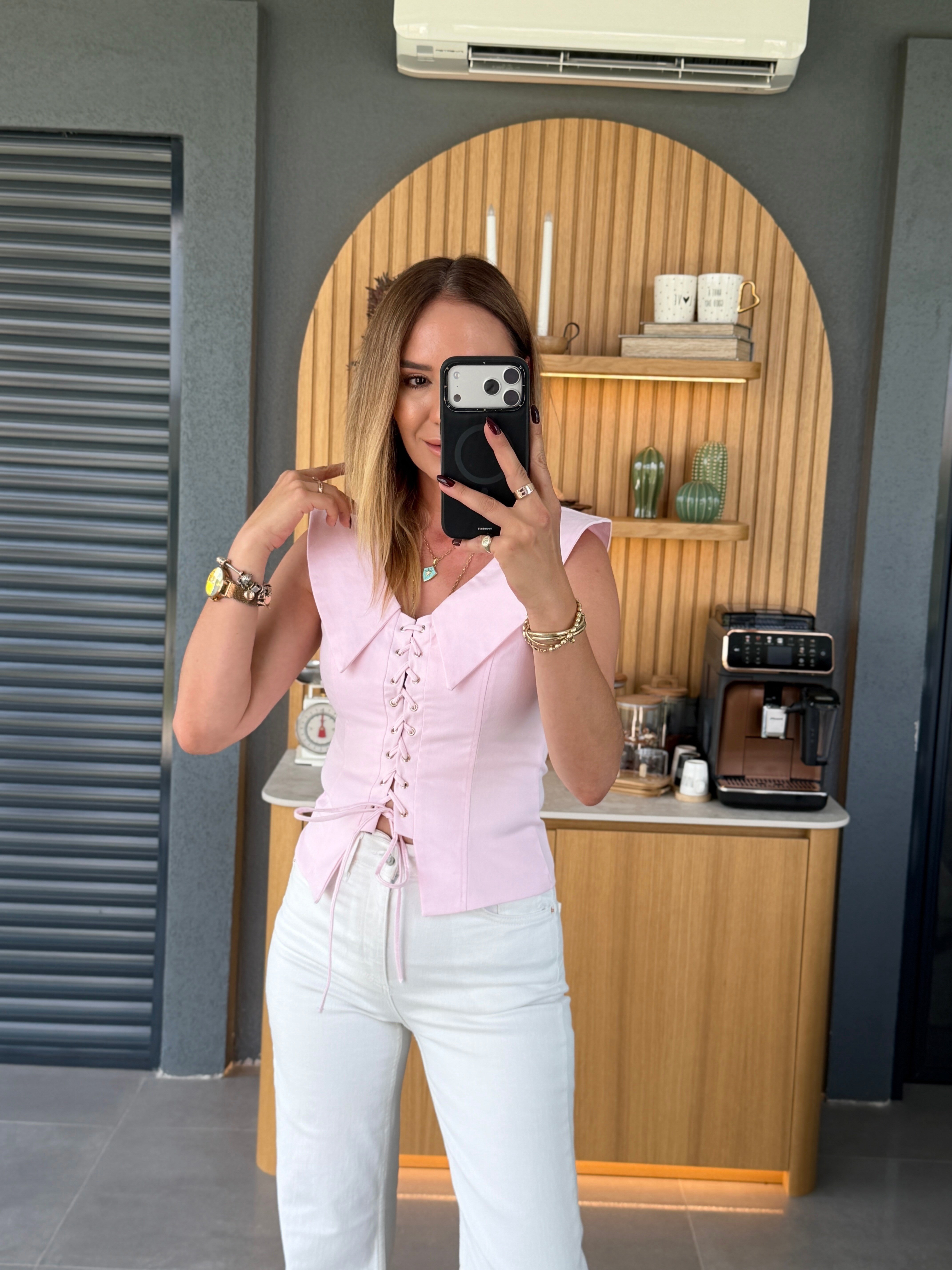Bağcık Detaylı Bluz PEMBE