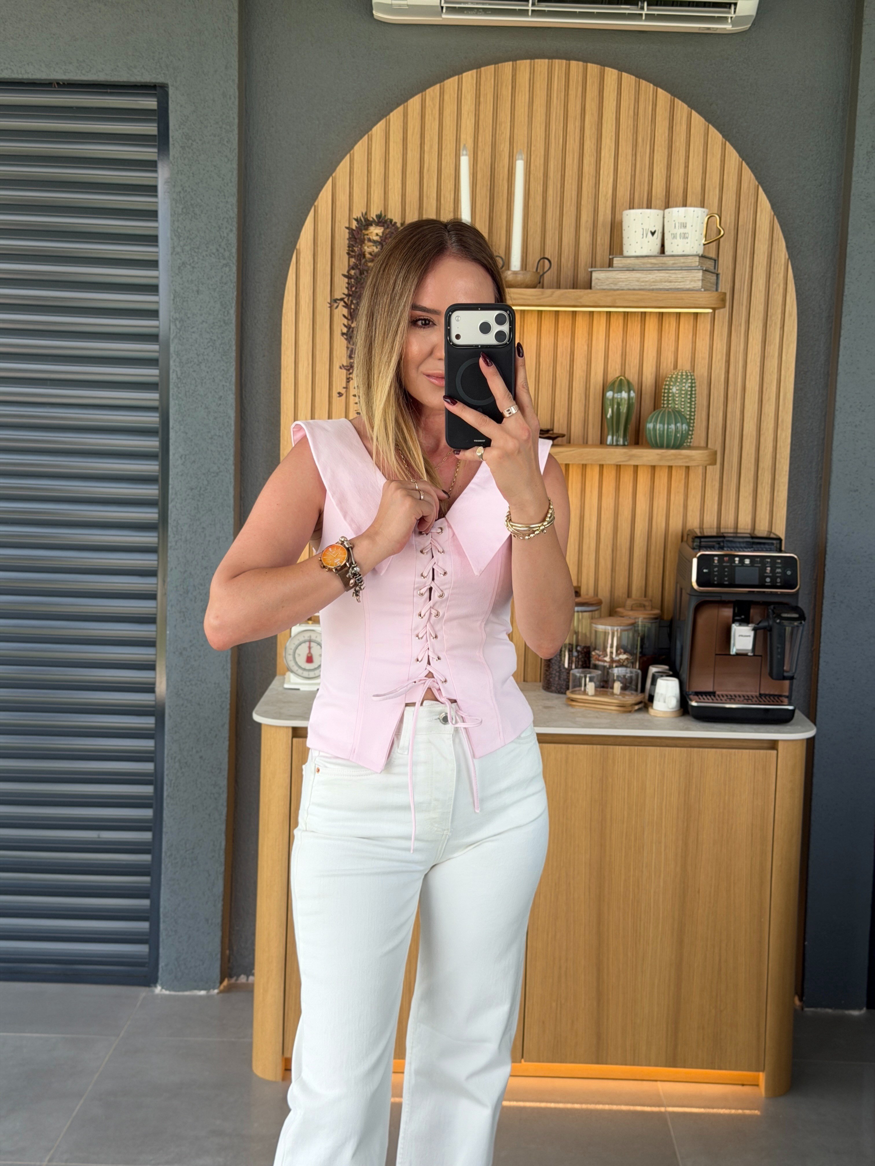 Bağcık Detaylı Bluz PEMBE