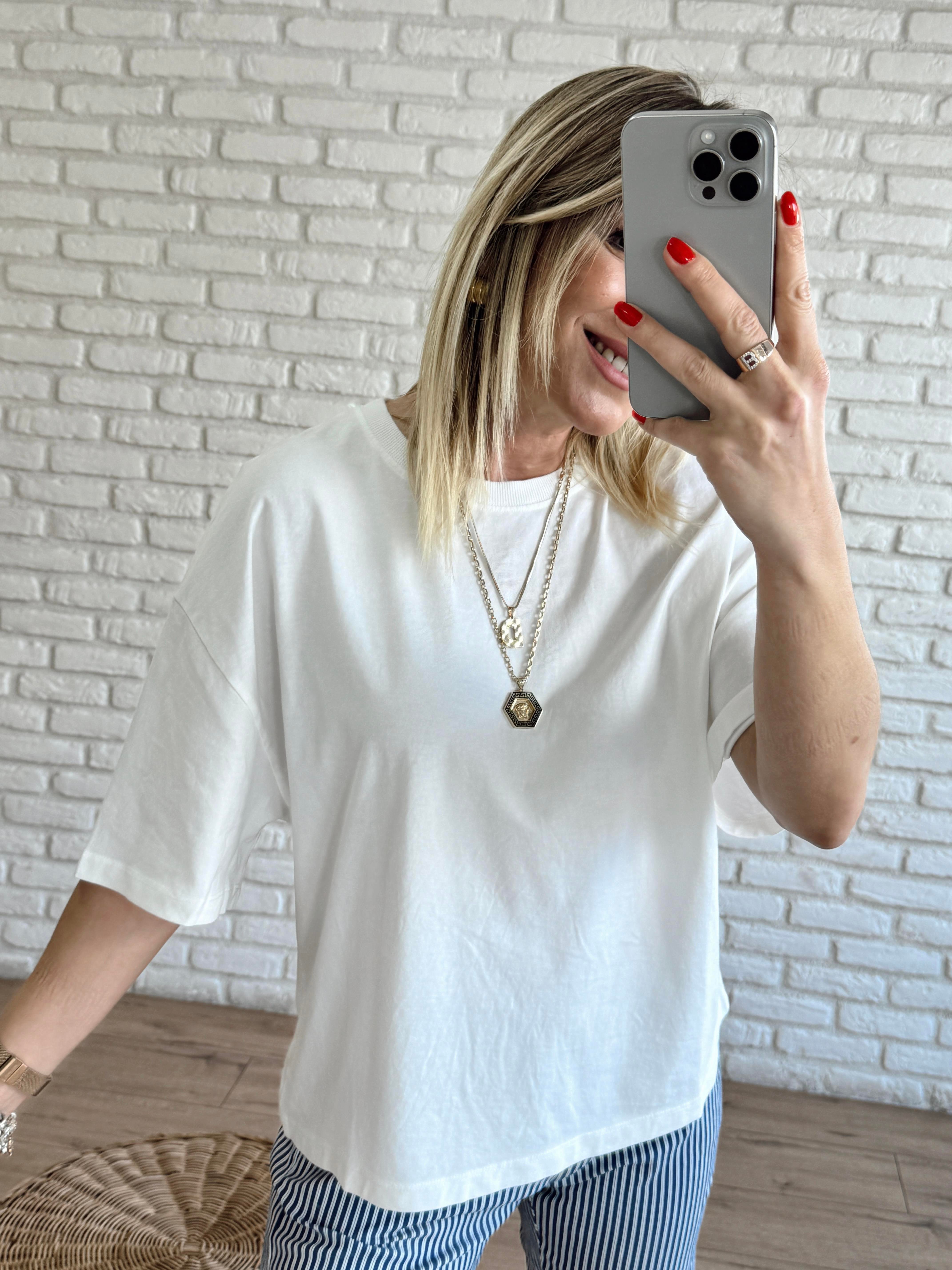 Basic Bisiklet Yaka Tshirt EKRU