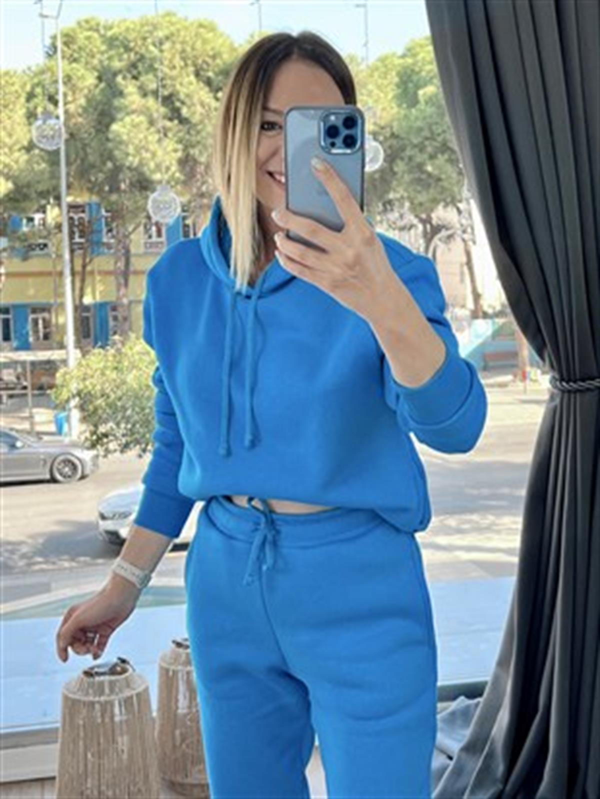 BASİC KAPÜŞONLU EŞOFMAN TAKIMI MAVİ