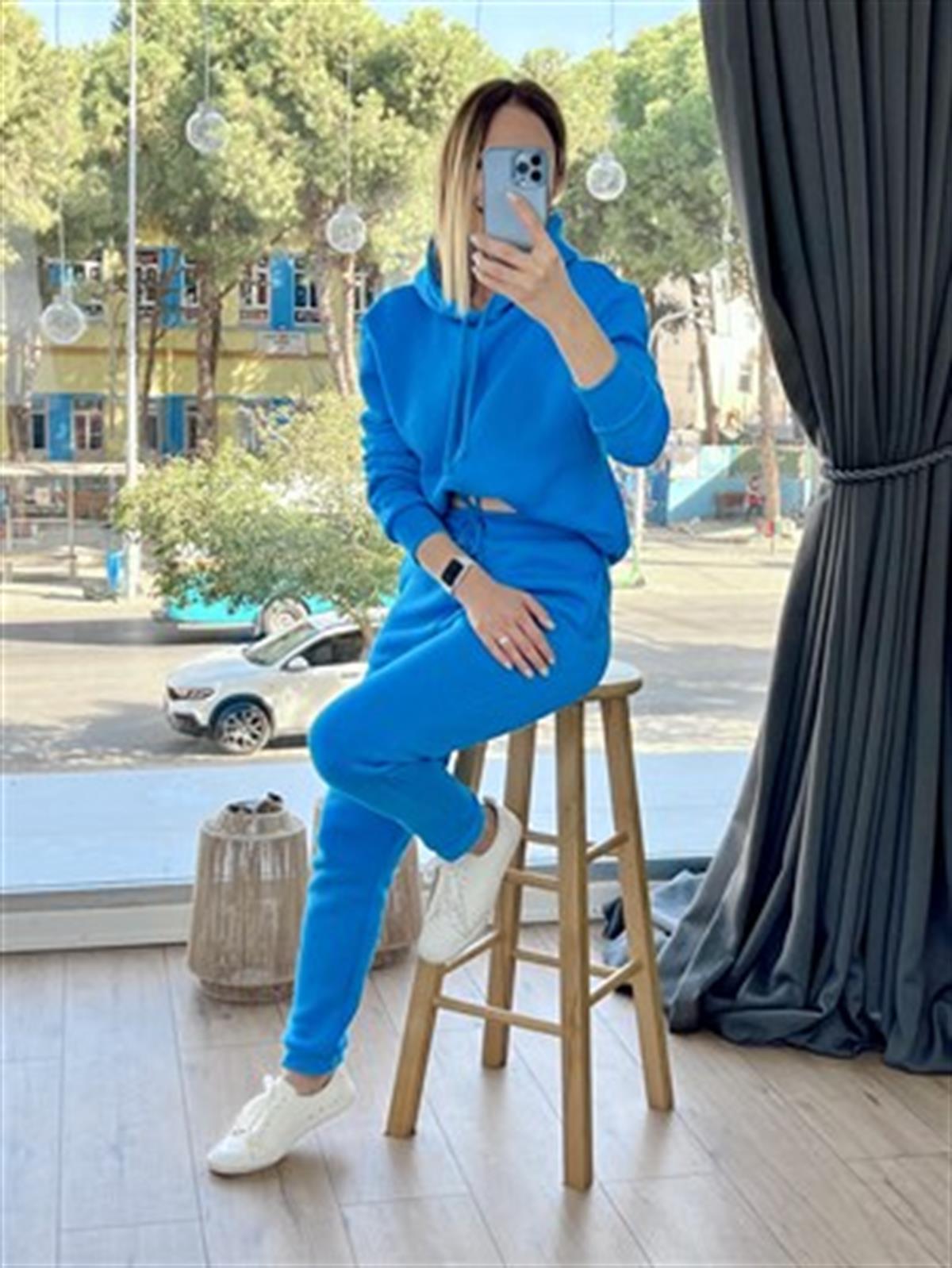 BASİC KAPÜŞONLU EŞOFMAN TAKIMI MAVİ