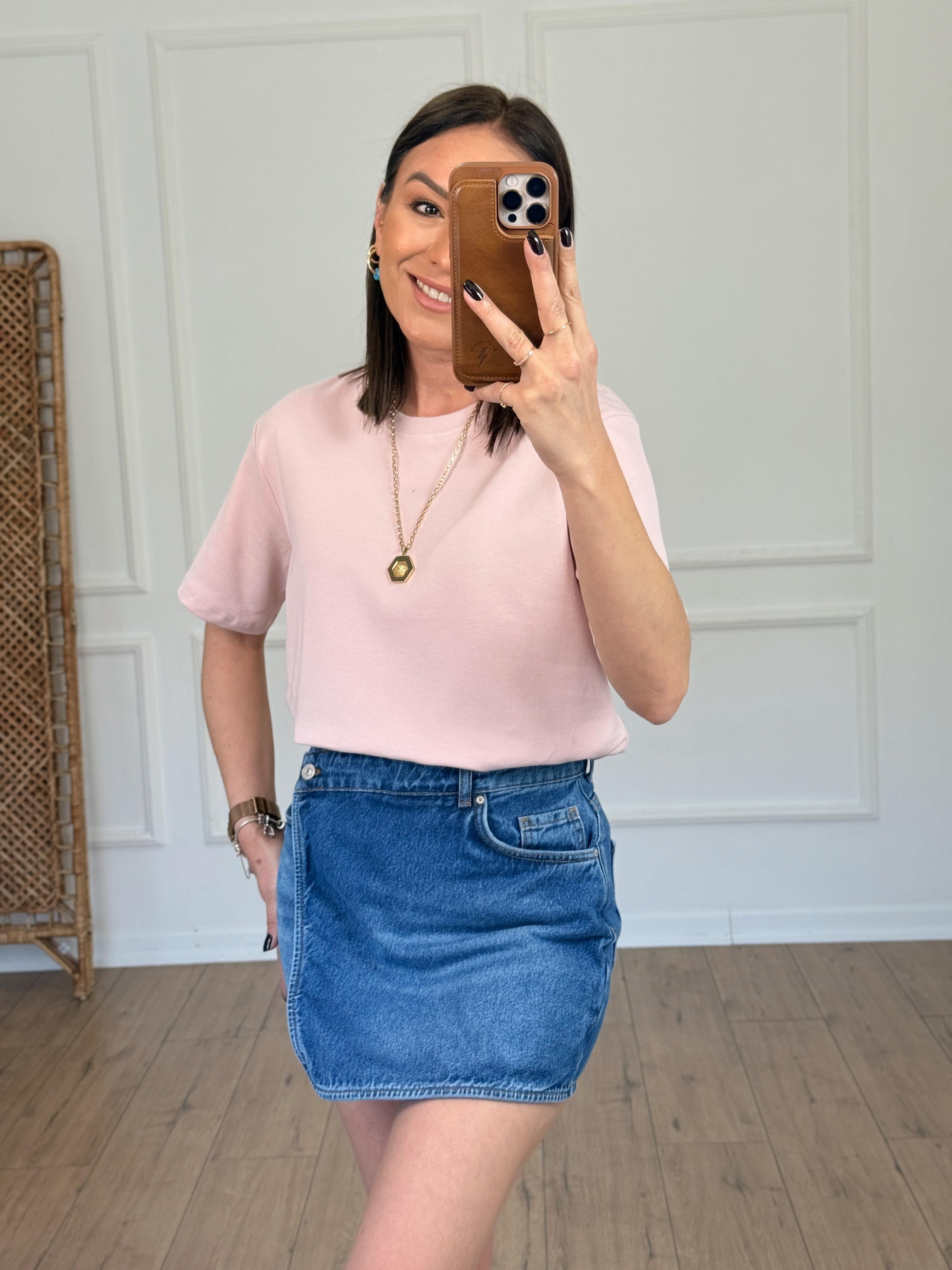 Basic Yuvarlak Yaka Tshirt PEMBE