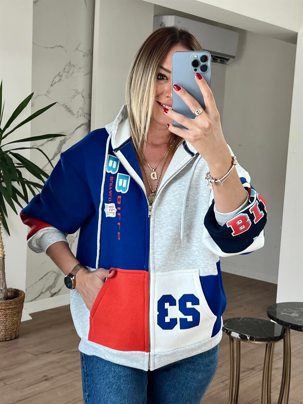 Baskı Detaylı Kapüşonlu Sweat GRİ
