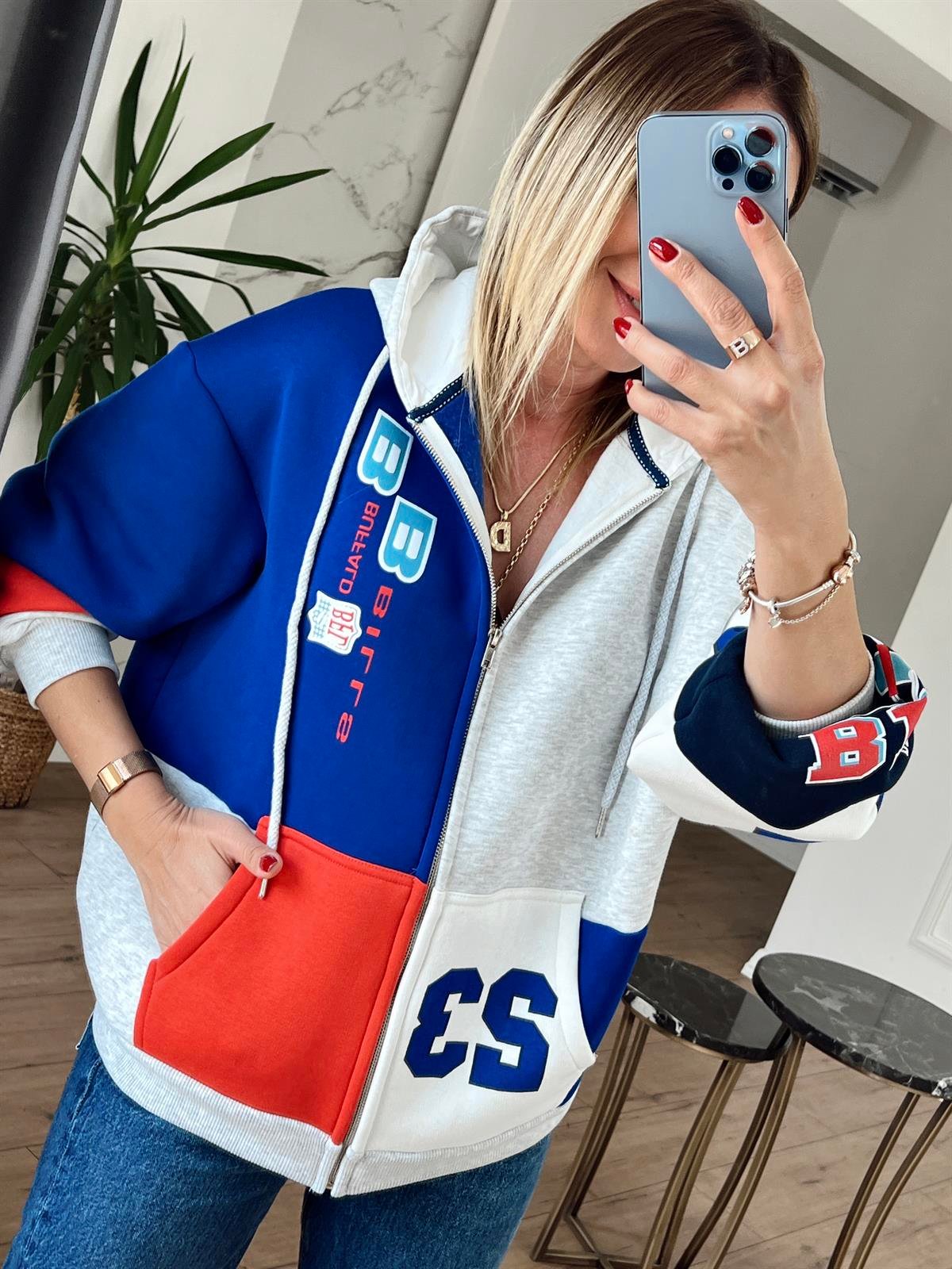 Baskı Detaylı Kapüşonlu Sweat GRİ
