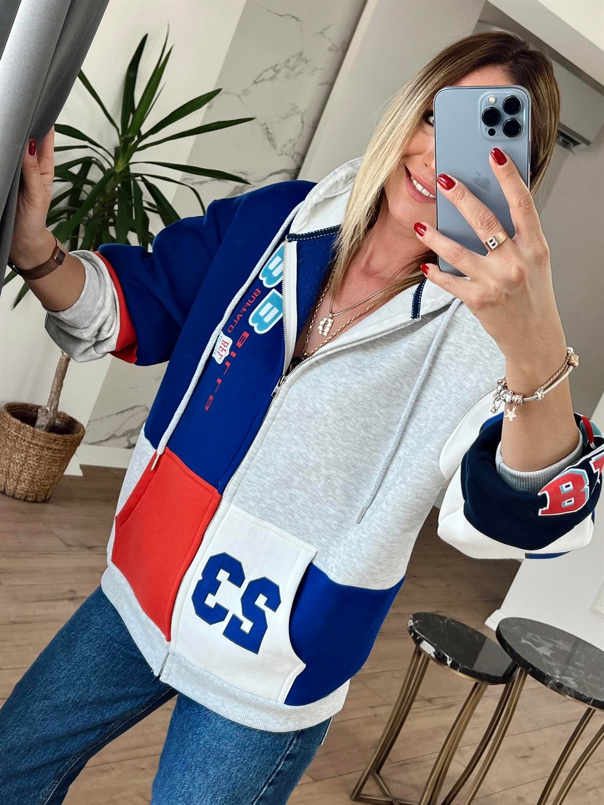Baskı Detaylı Kapüşonlu Sweat GRİ