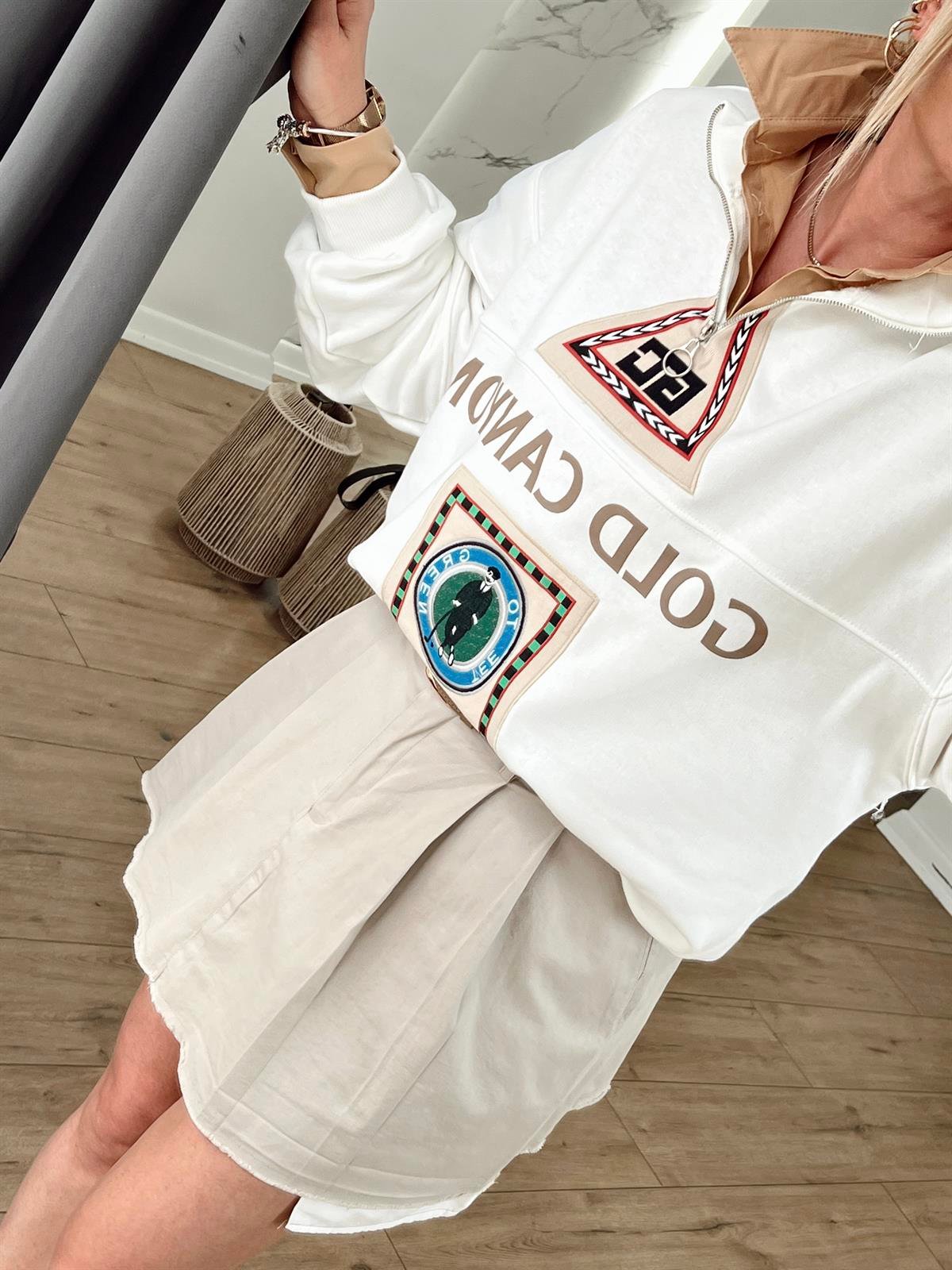 BASKI NAKIŞLI SWEAT EKRU
