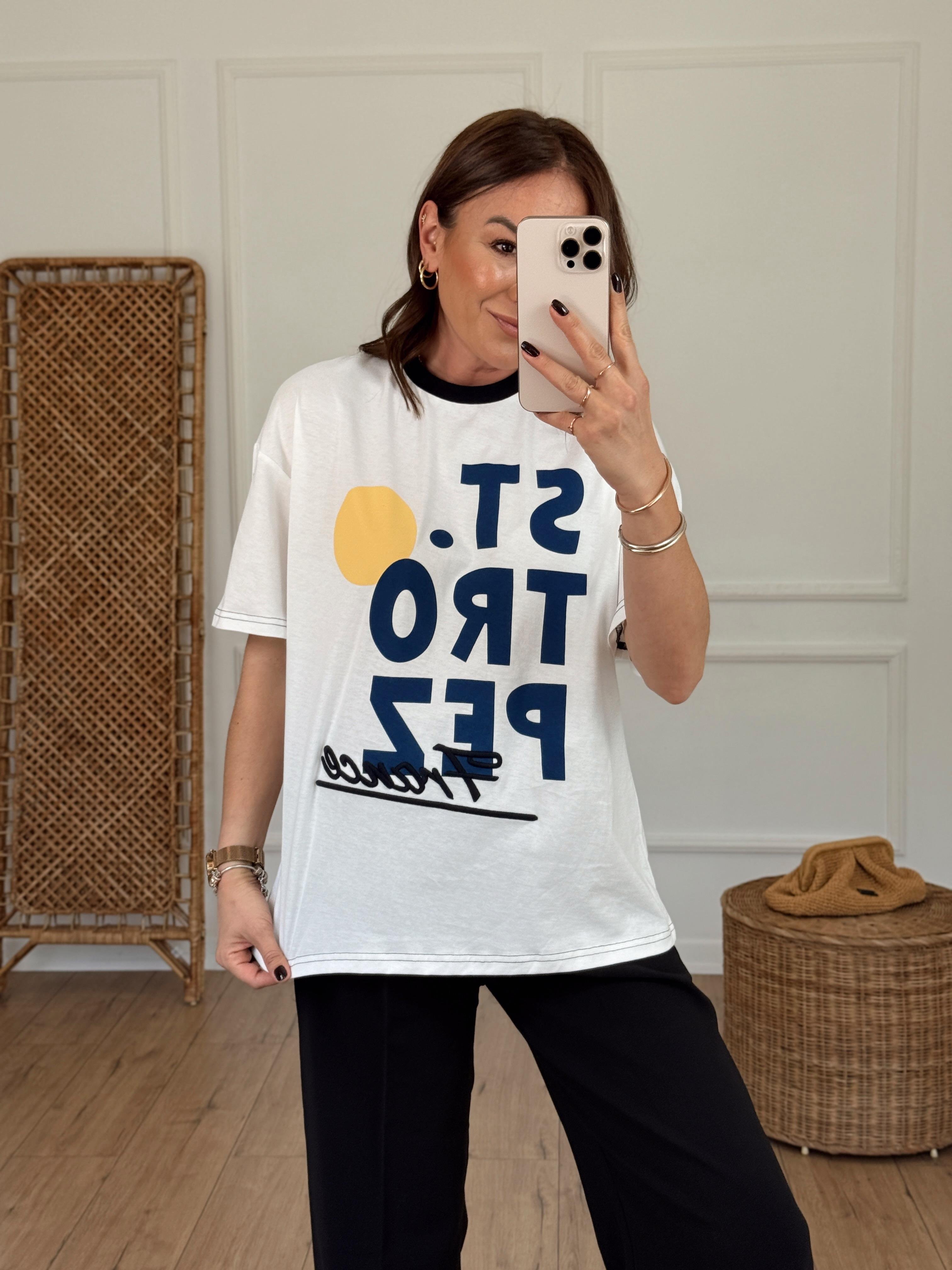 Baskılı Nakış Detaylı Tshirt EKRU