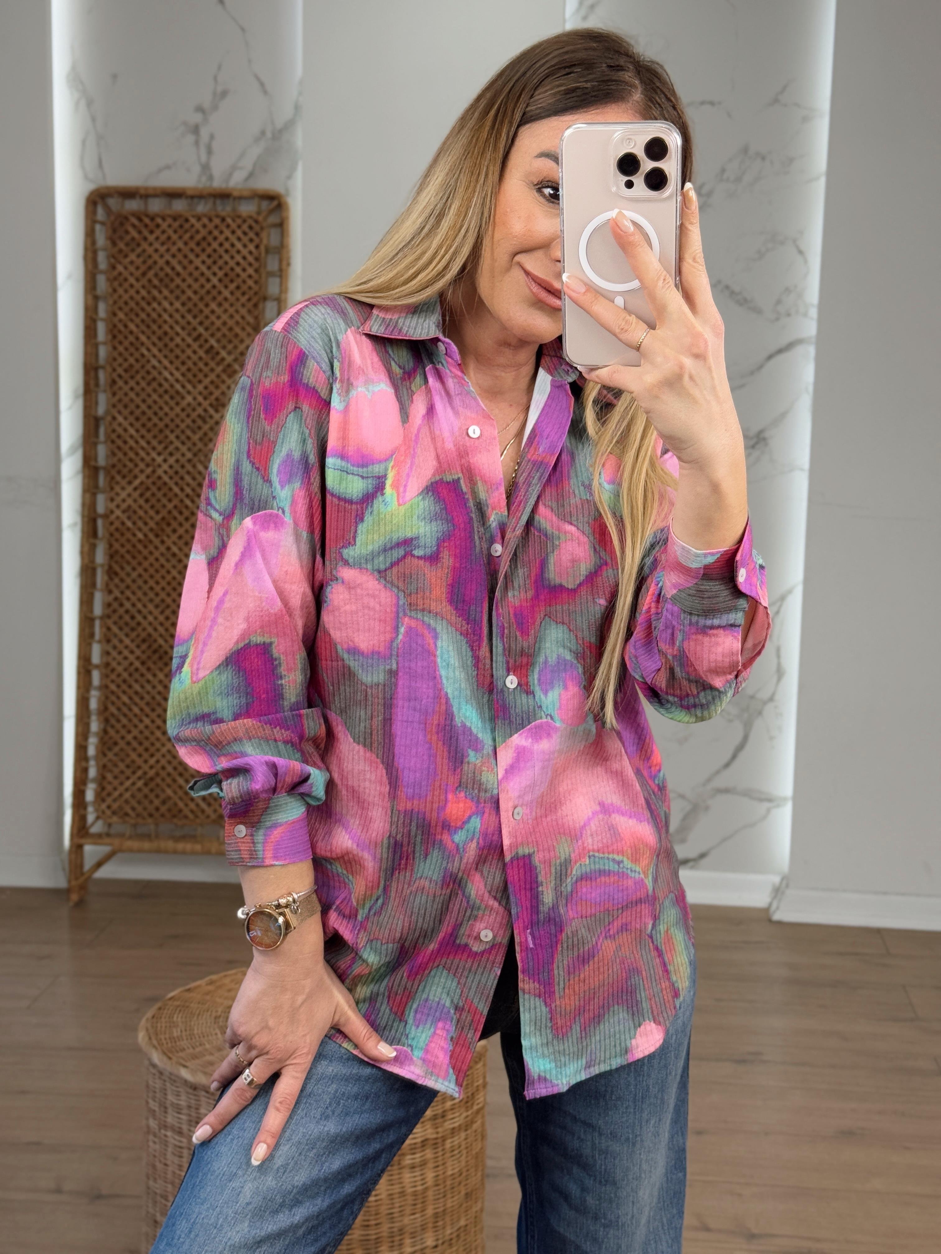 Batik Desenli Renkli Gömlek PEMBE