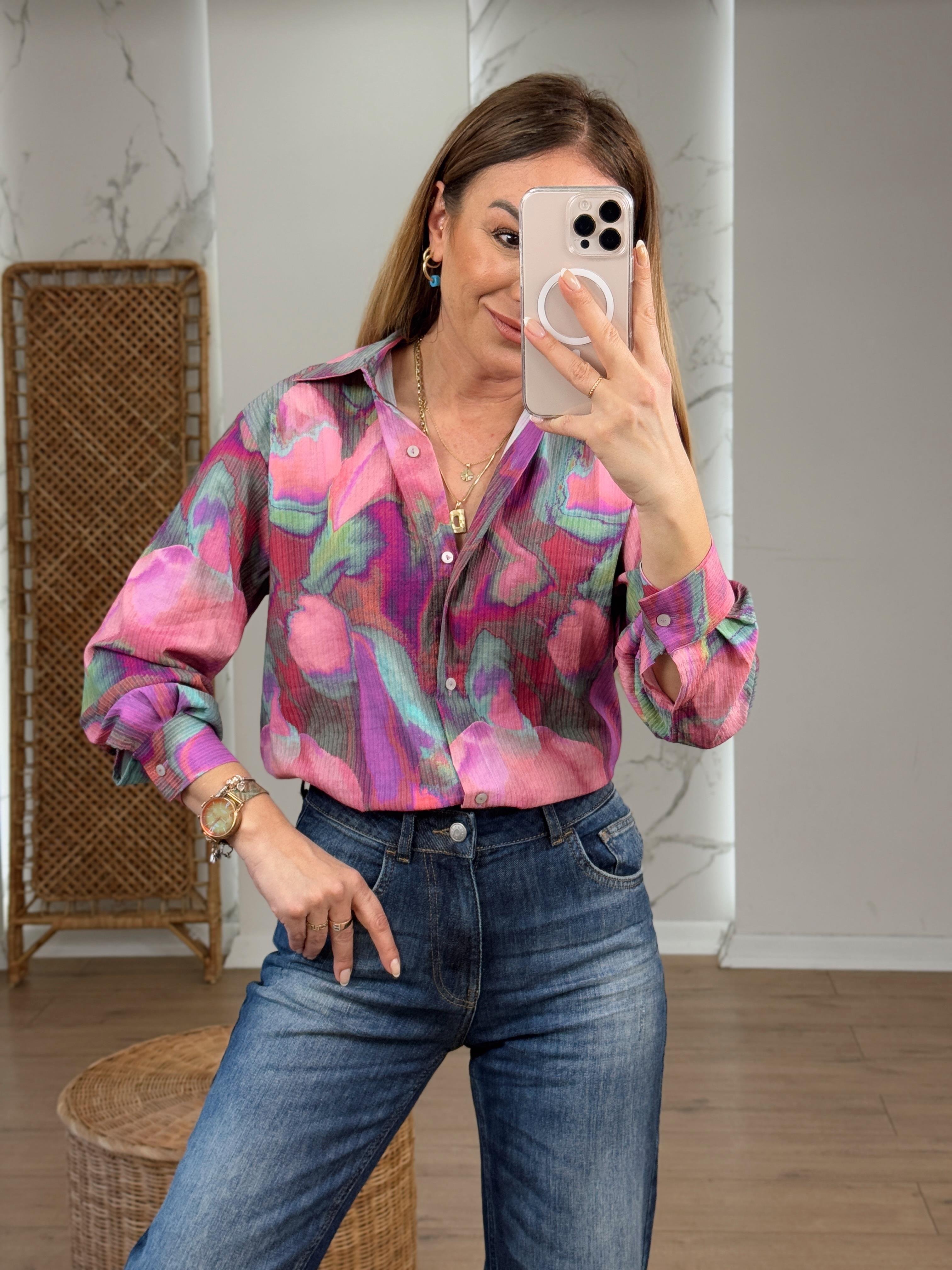 Batik Desenli Renkli Gömlek PEMBE