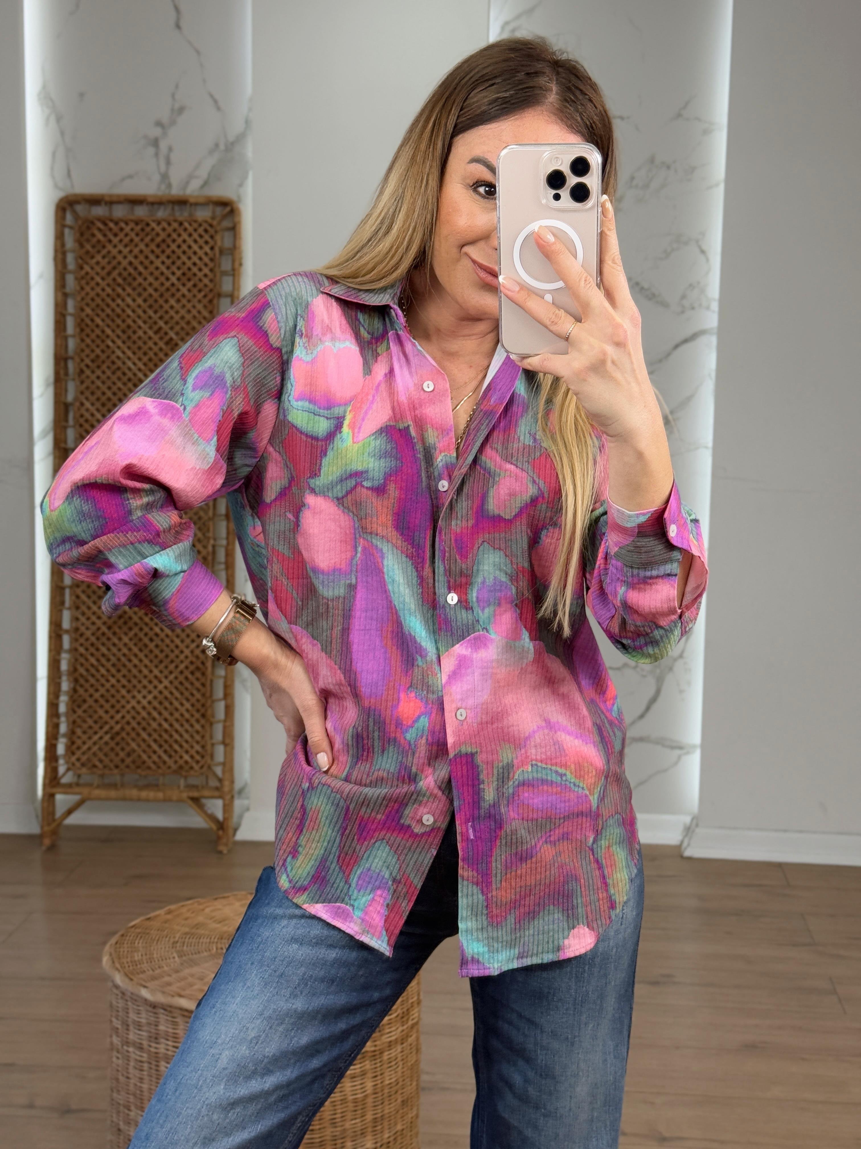 Batik Desenli Renkli Gömlek PEMBE