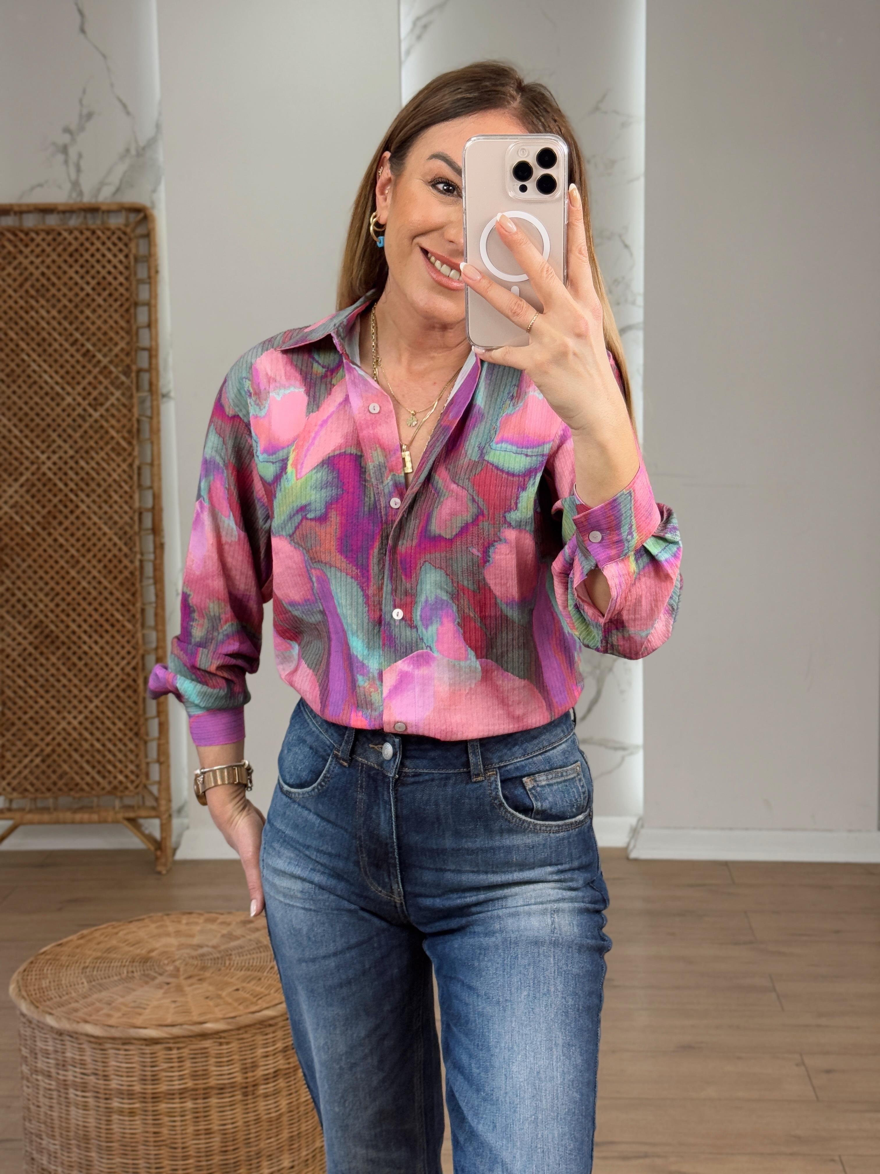 Batik Desenli Renkli Gömlek PEMBE