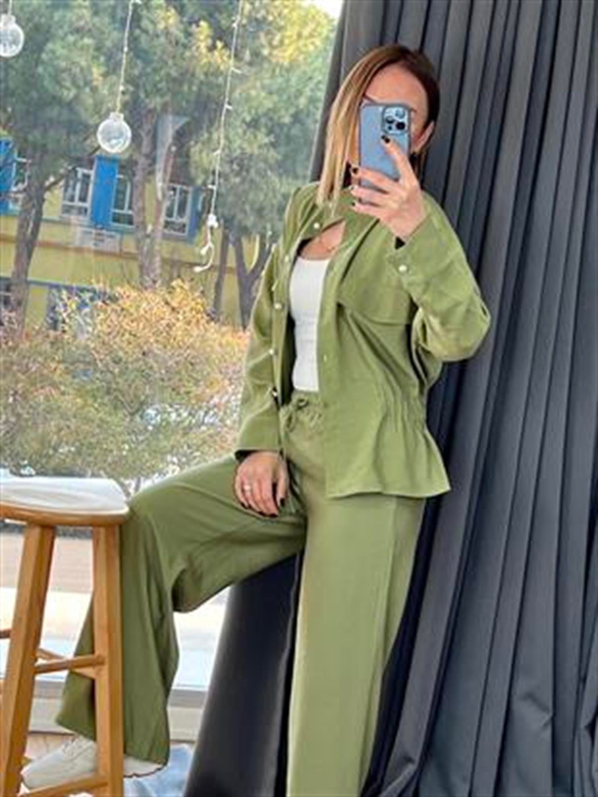 BEL DETAYLI TENSEL CEKET HAKİ