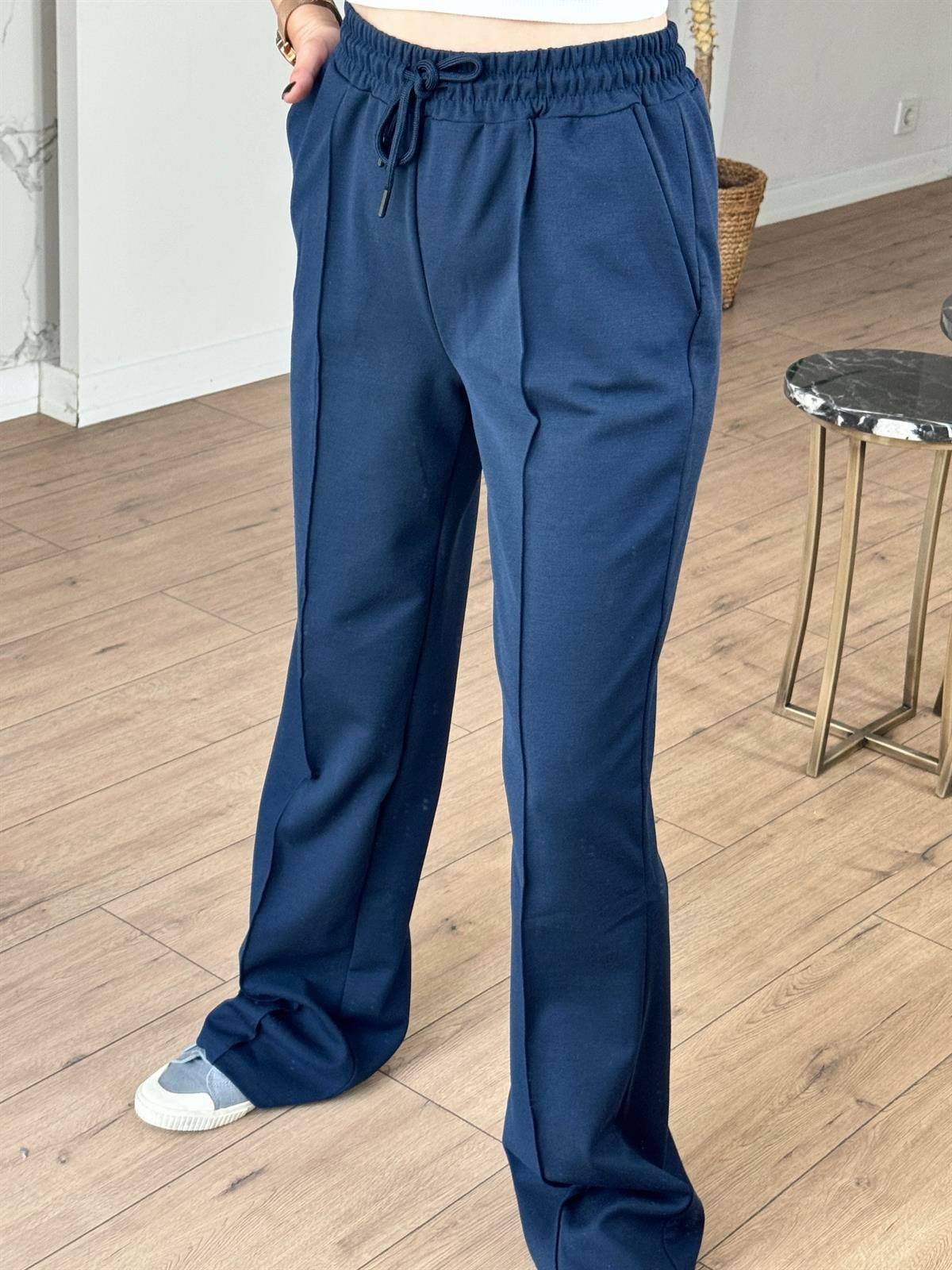 Beli Bağcıklı Cımalı Pantolon LACİVERT