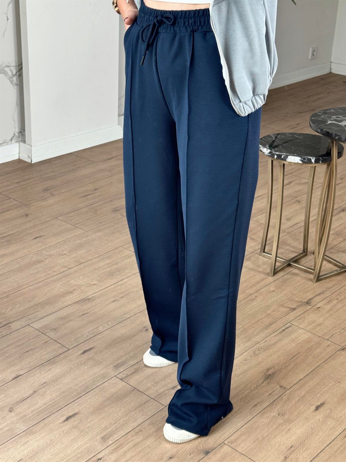 Beli Bağcıklı Cımalı Pantolon LACİVERT