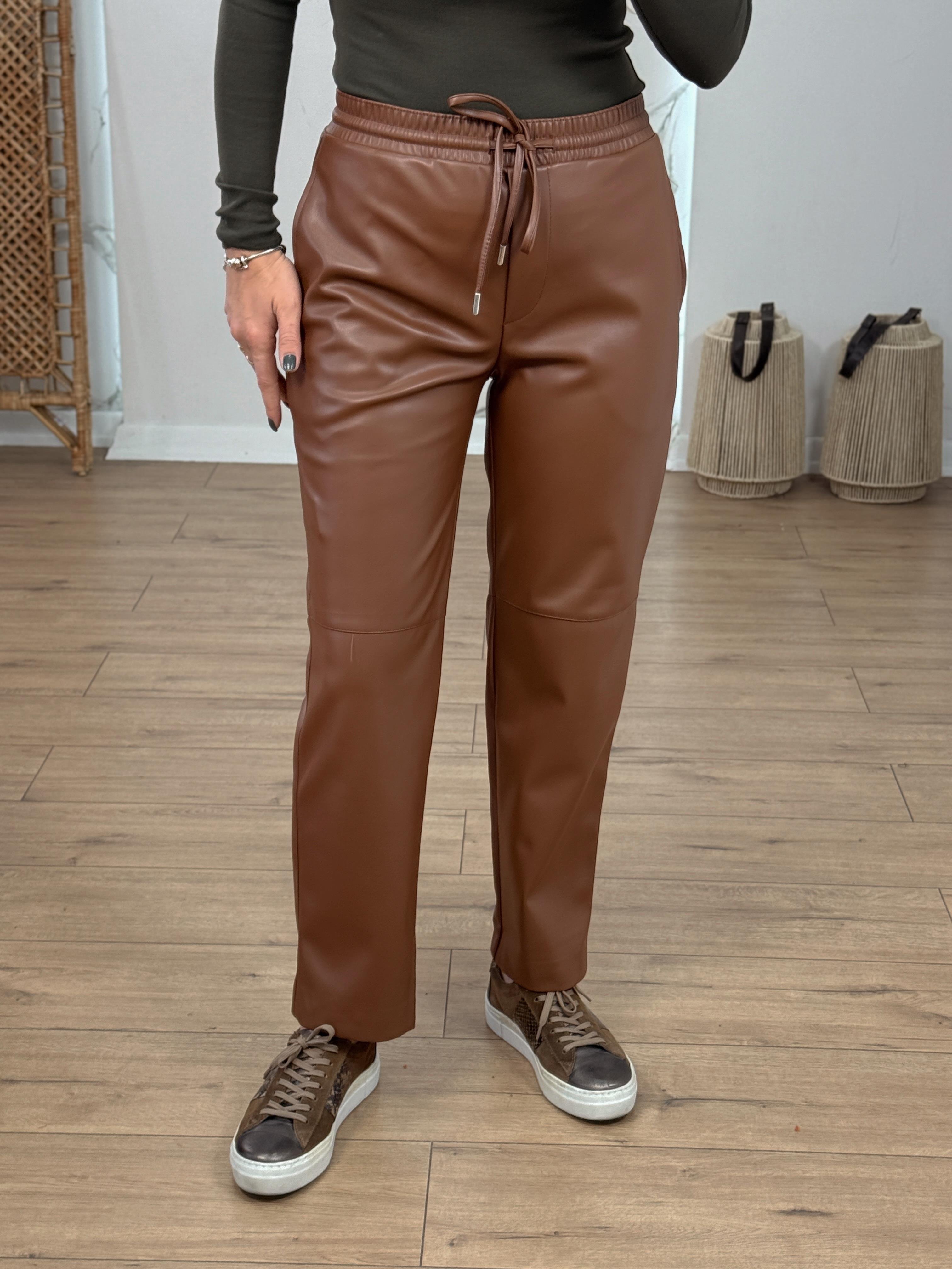 Beli Bağcıklı Deri Pantolon TABA