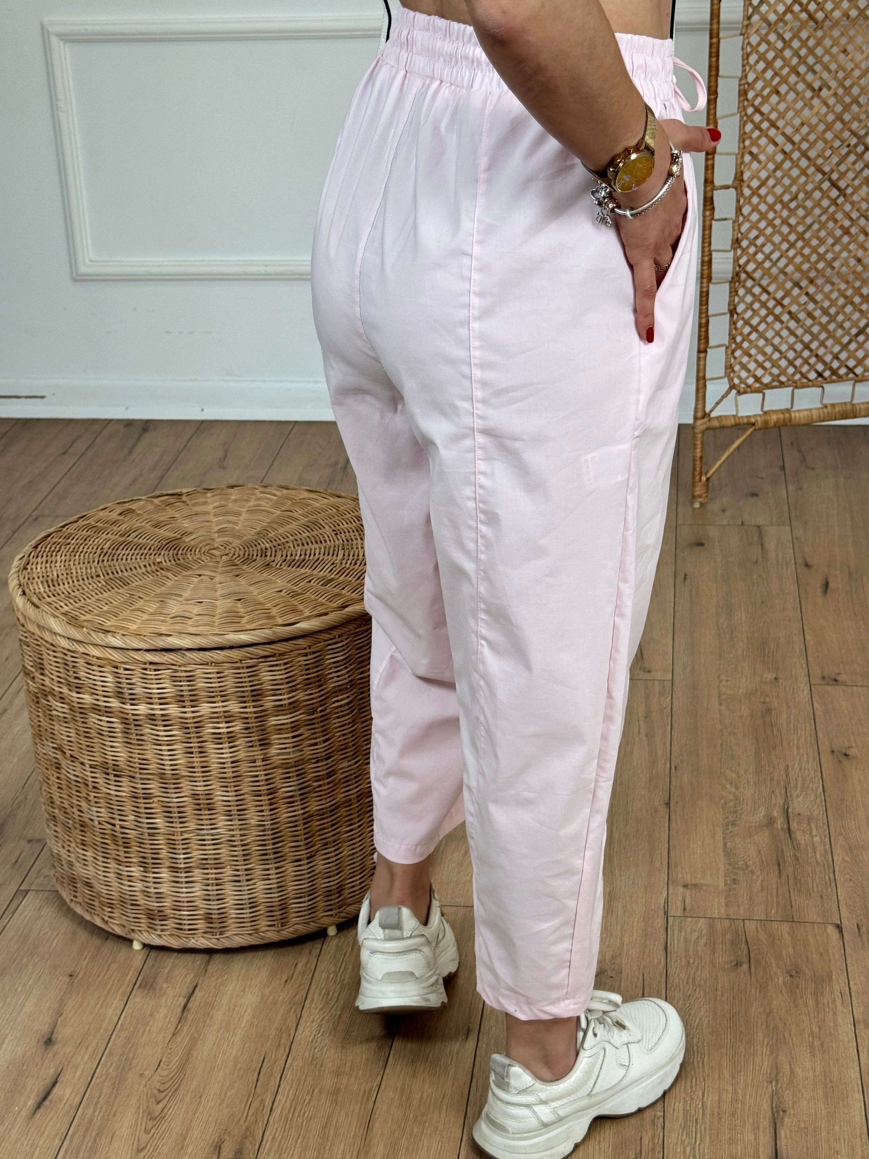 Beli Bağcıklı Likralı Pantolon PEMBE
