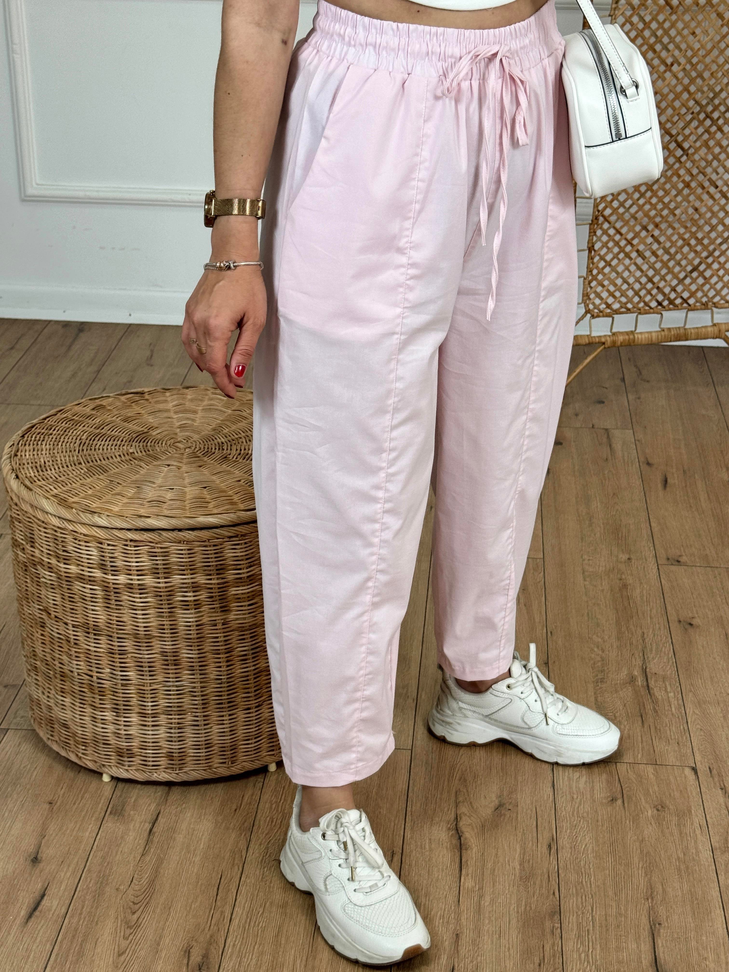 Beli Bağcıklı Likralı Pantolon PEMBE