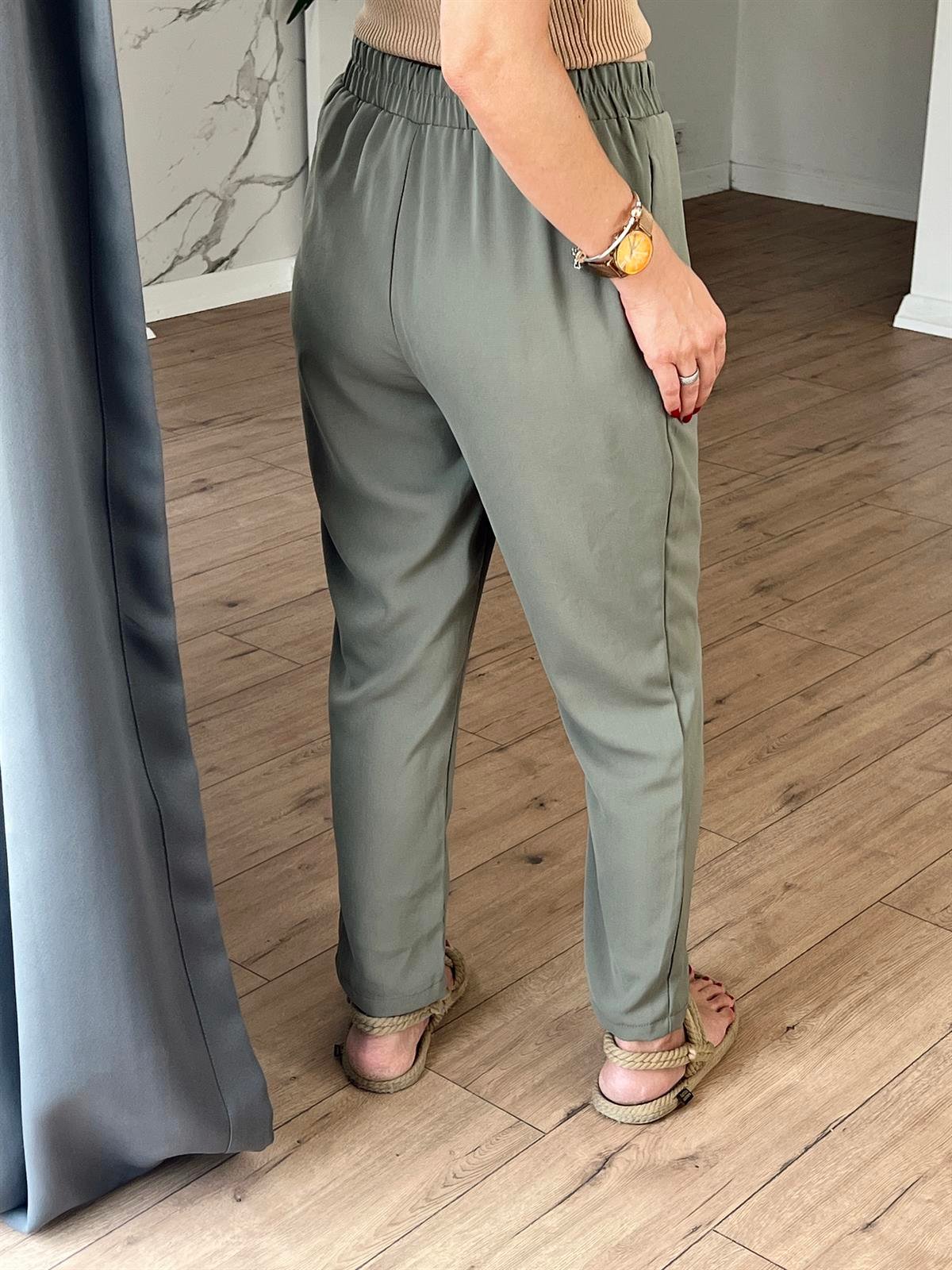 Beli Lastikli Bağlamalı Pantolon HAKİ
