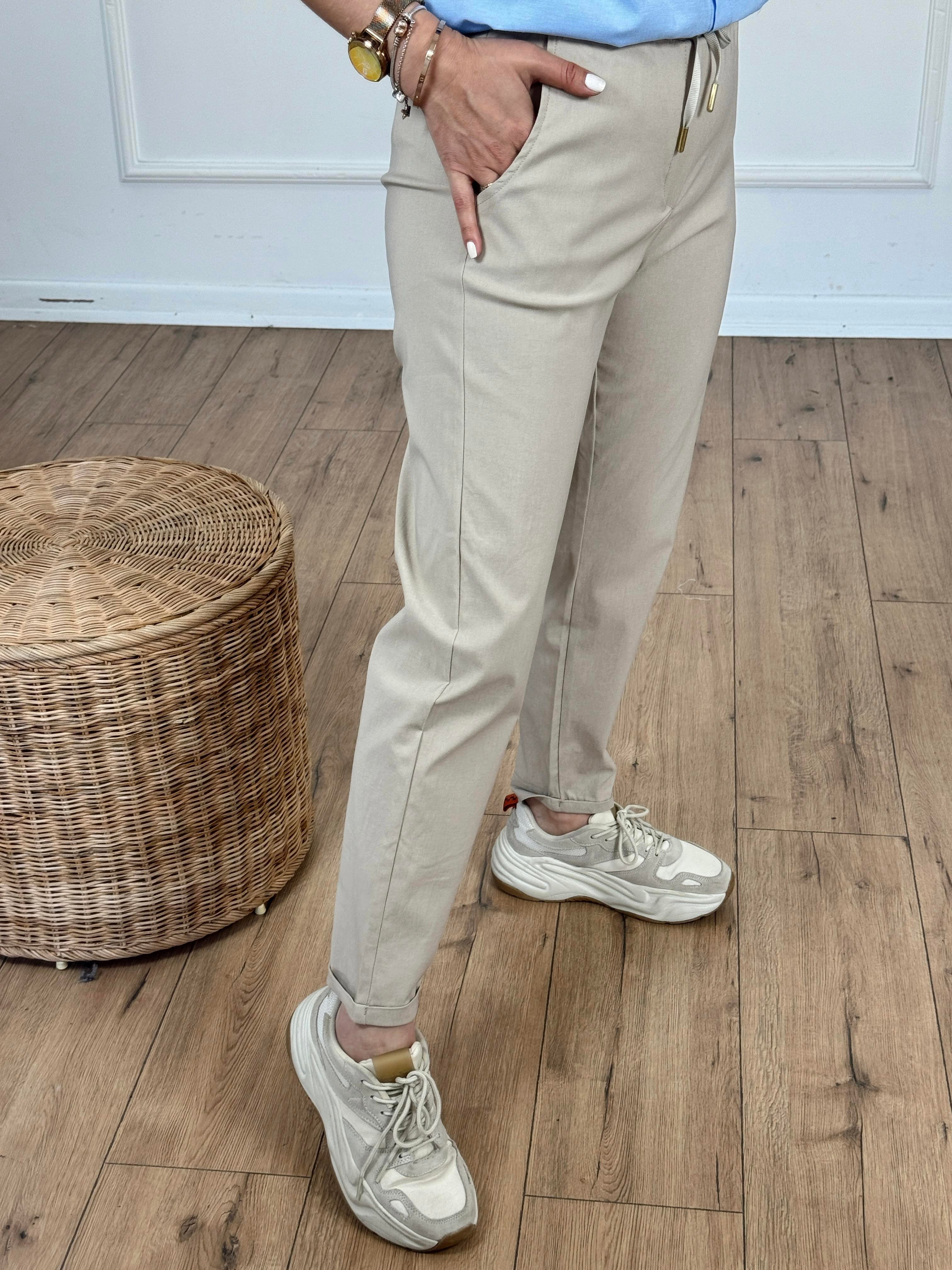 Beli Lastikli Duble Paça Pantolon BEJ