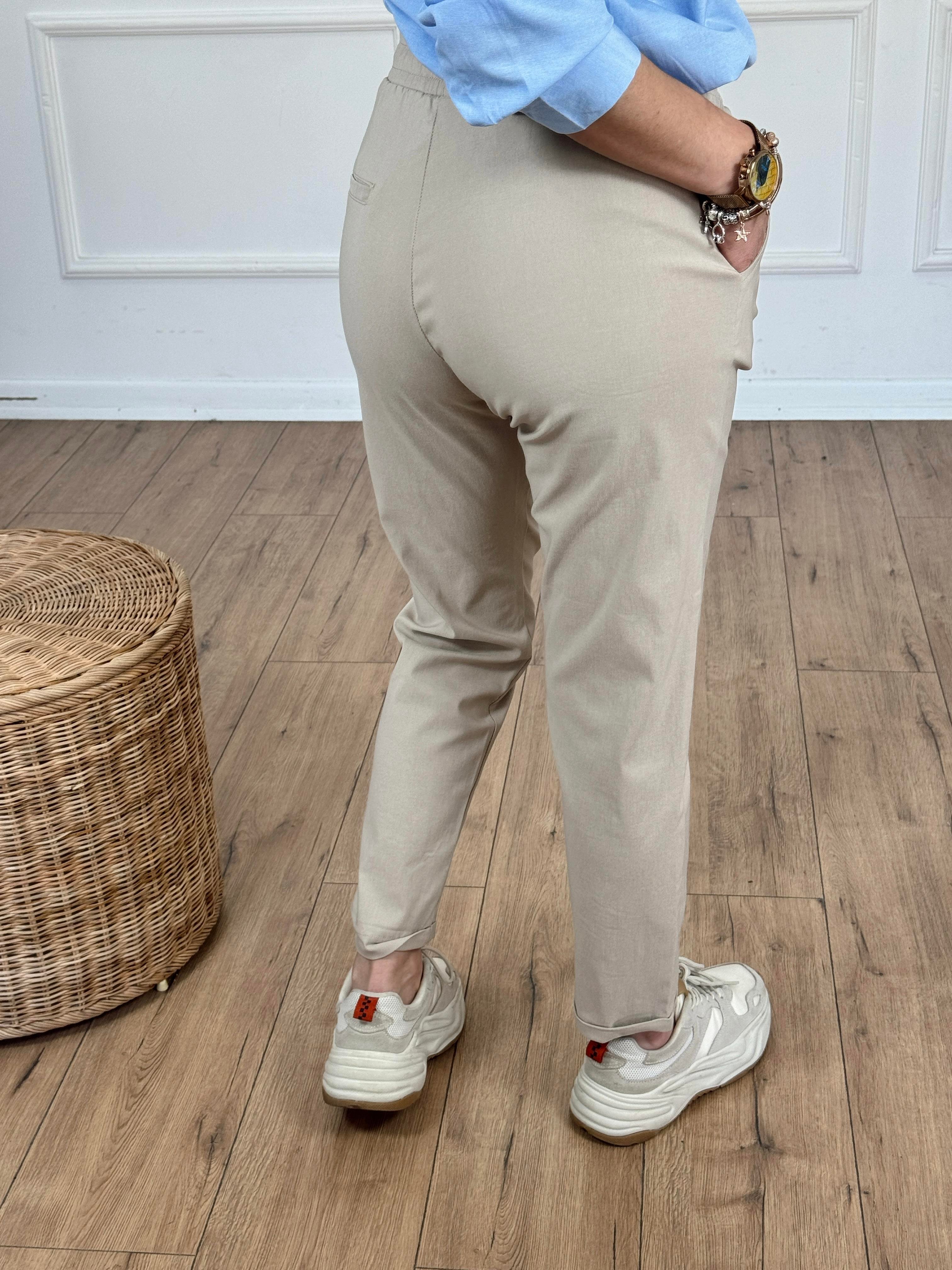 Beli Lastikli Duble Paça Pantolon BEJ