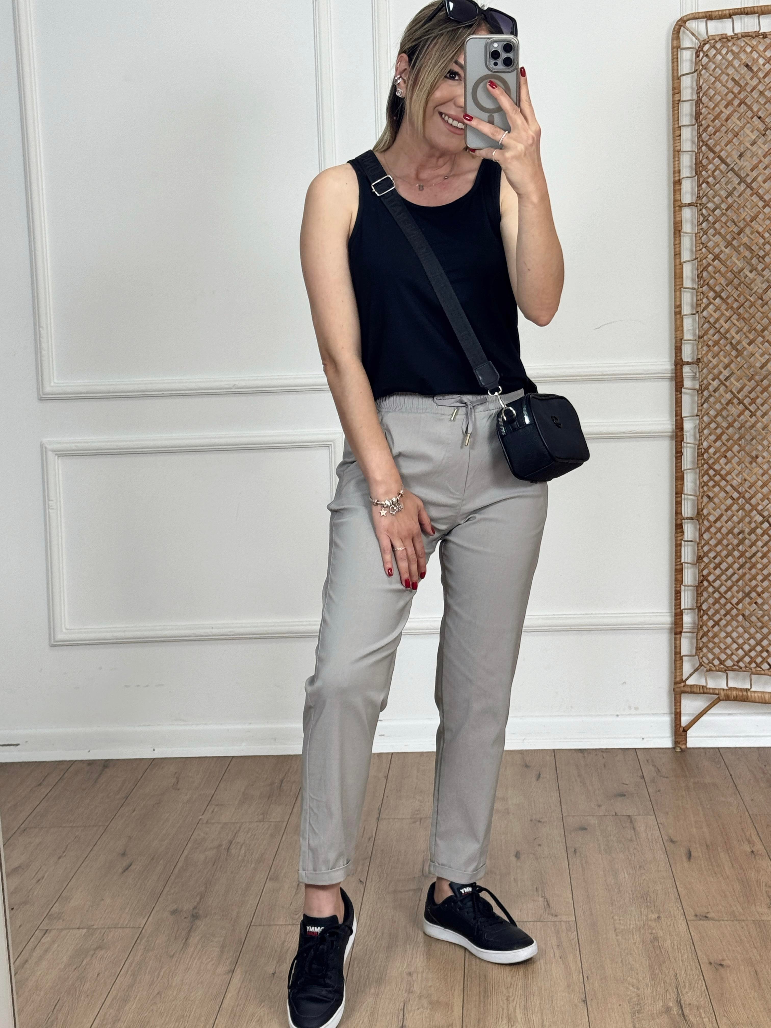 Beli Lastikli Duble Paça Pantolon GRİ