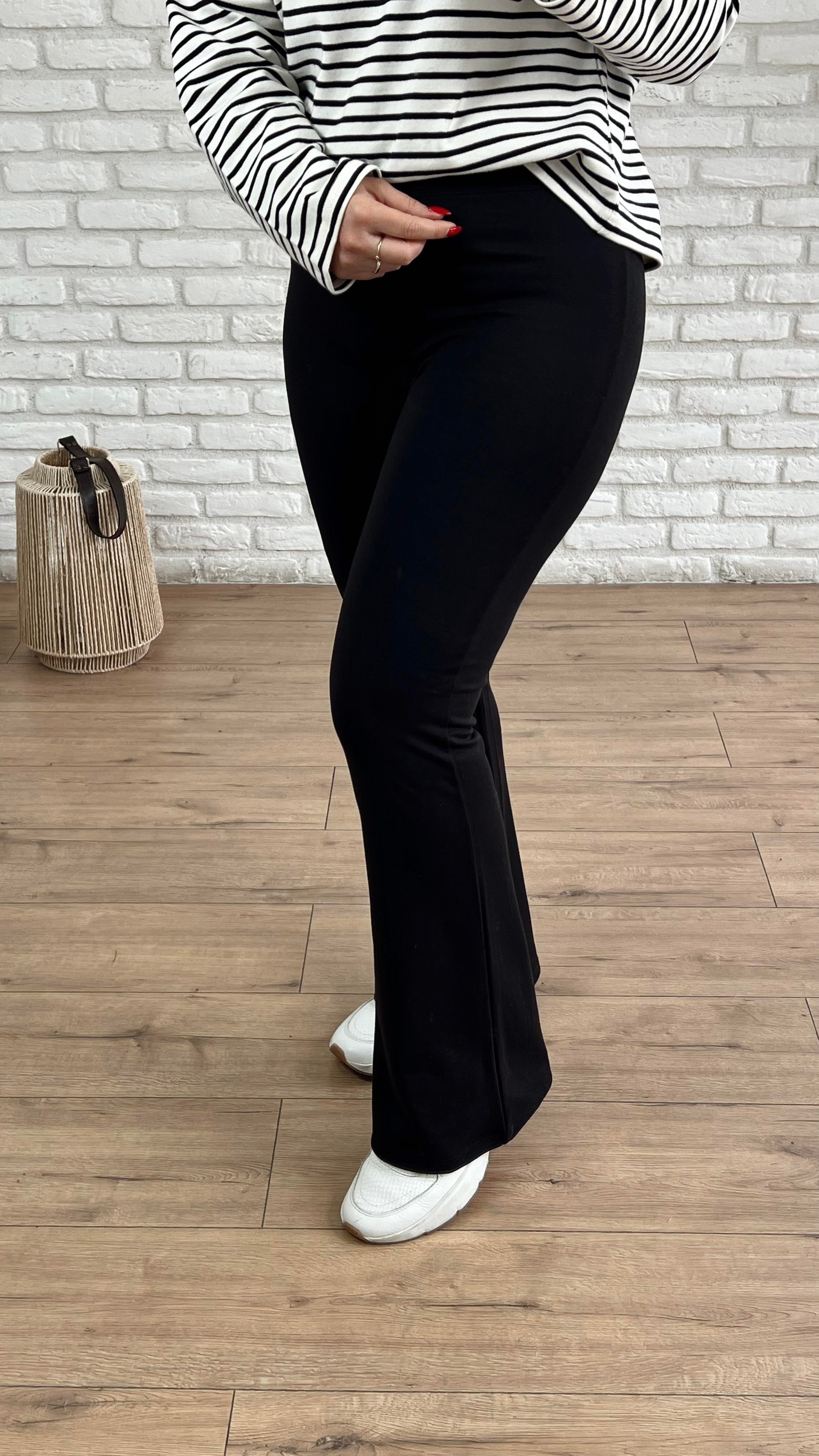Beli Lastikli İspanyol Paça Pantolon SİYAH