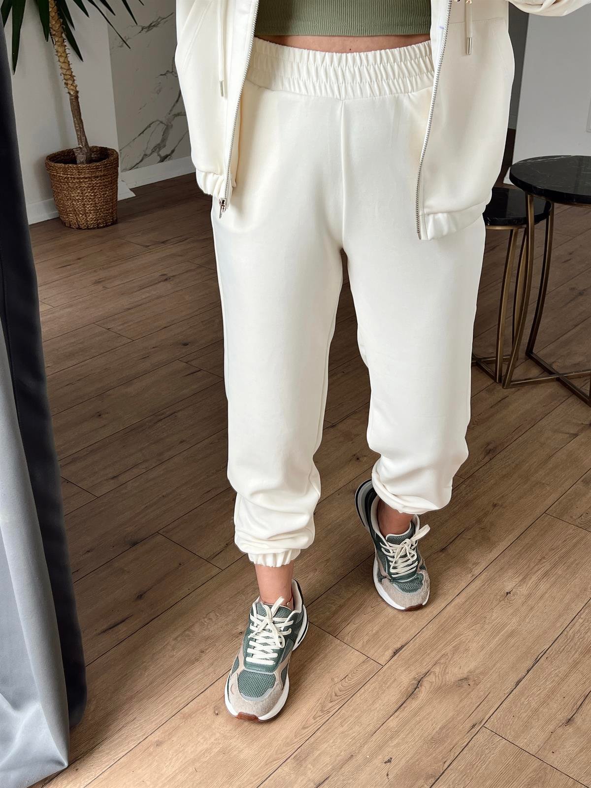 Beli Lastikli Jogger Eşofman Altı EKRU