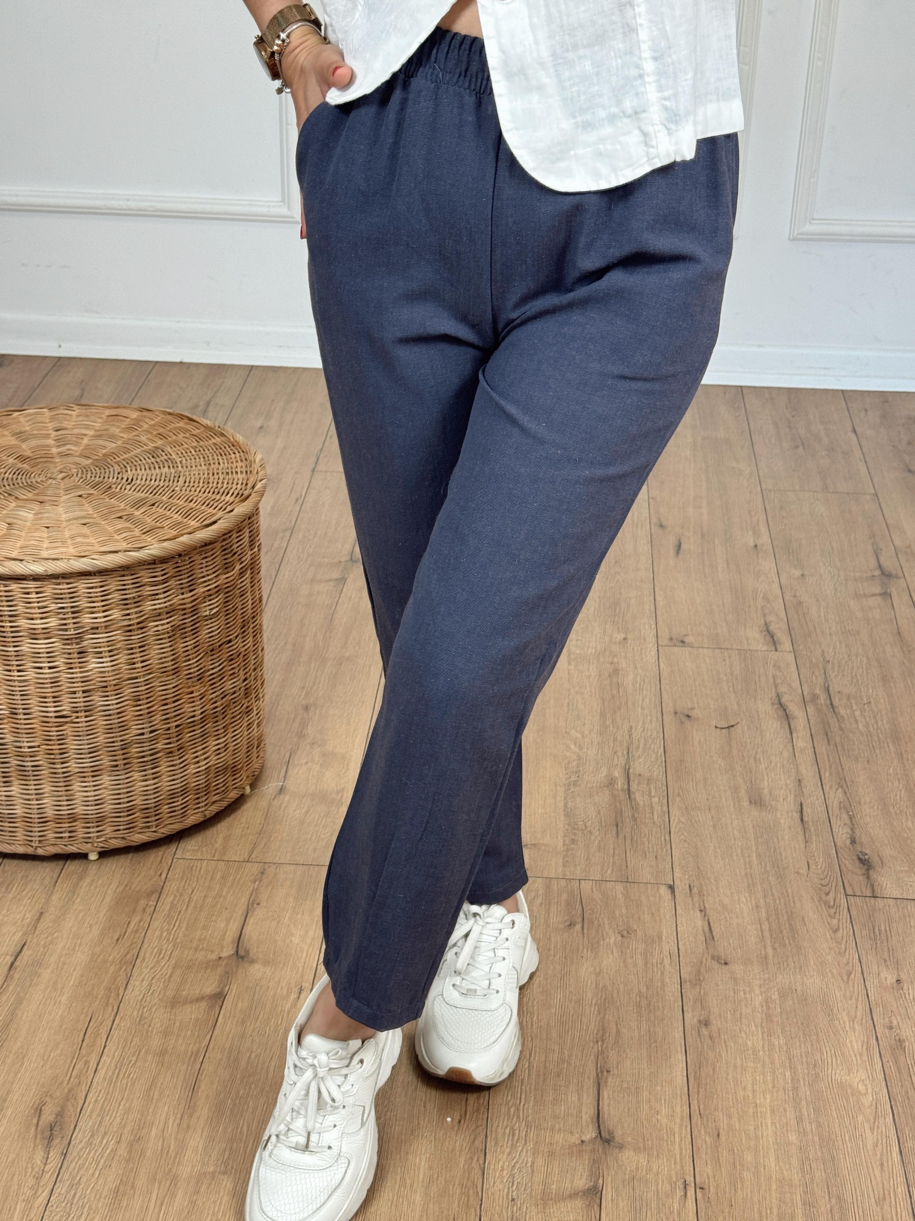 Beli Lastikli Keten Pantolon FÜME