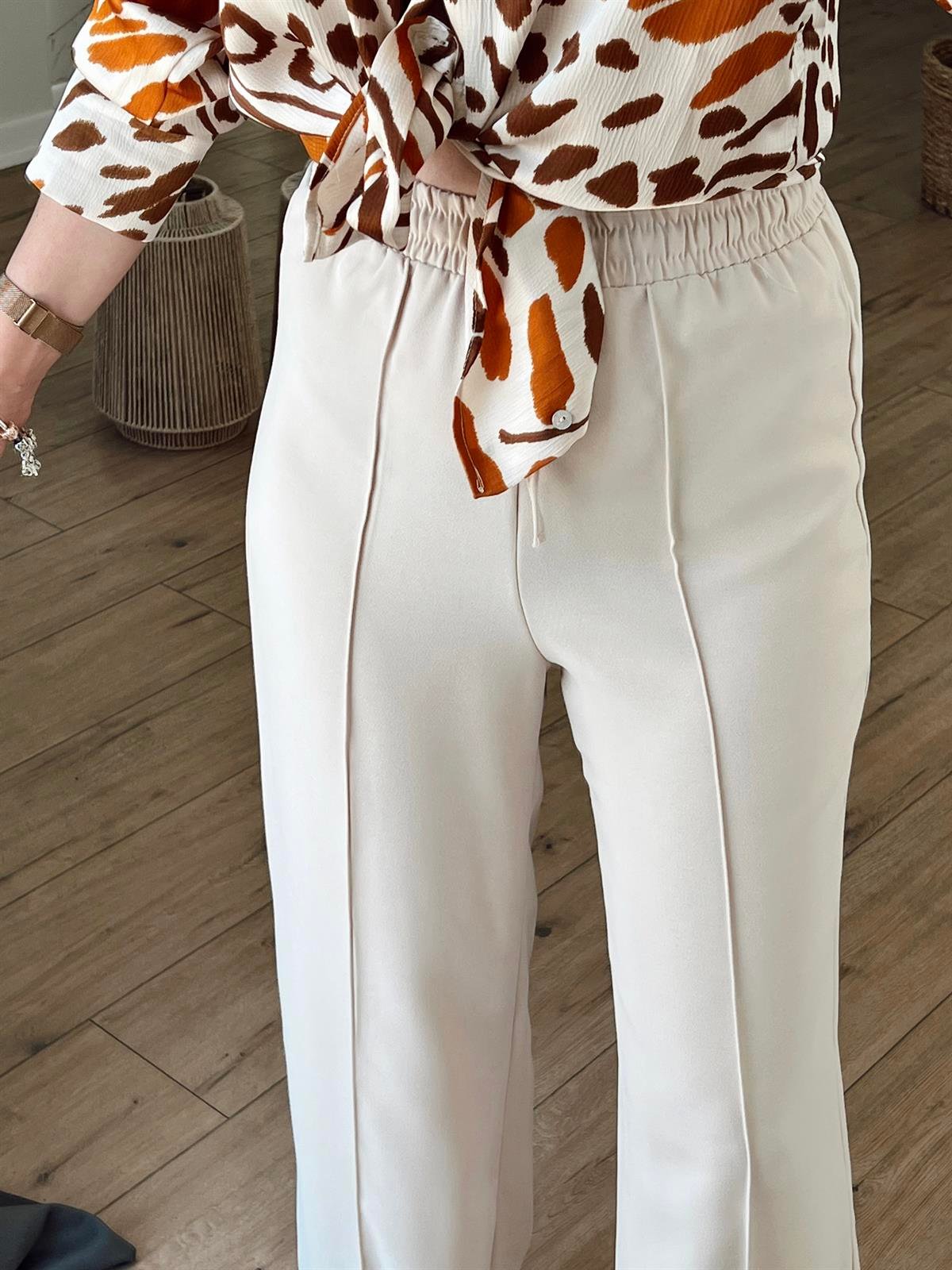 BELİ LASTİKLİ ÖNÜ DİKİŞLİ BOL PAÇA PANTOLON BEJ