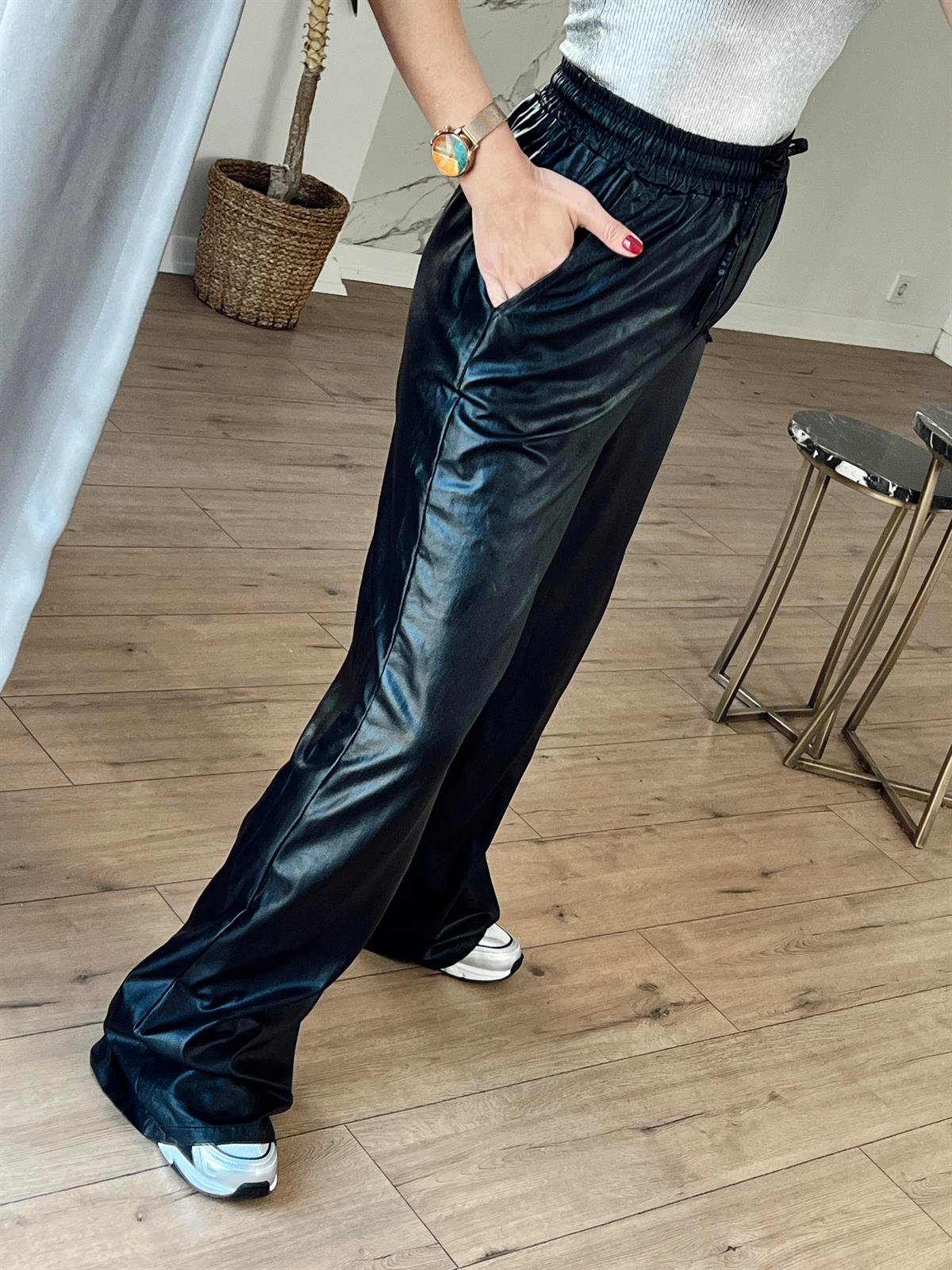 Beli Lastikli Parlak Pantolon SİYAH
