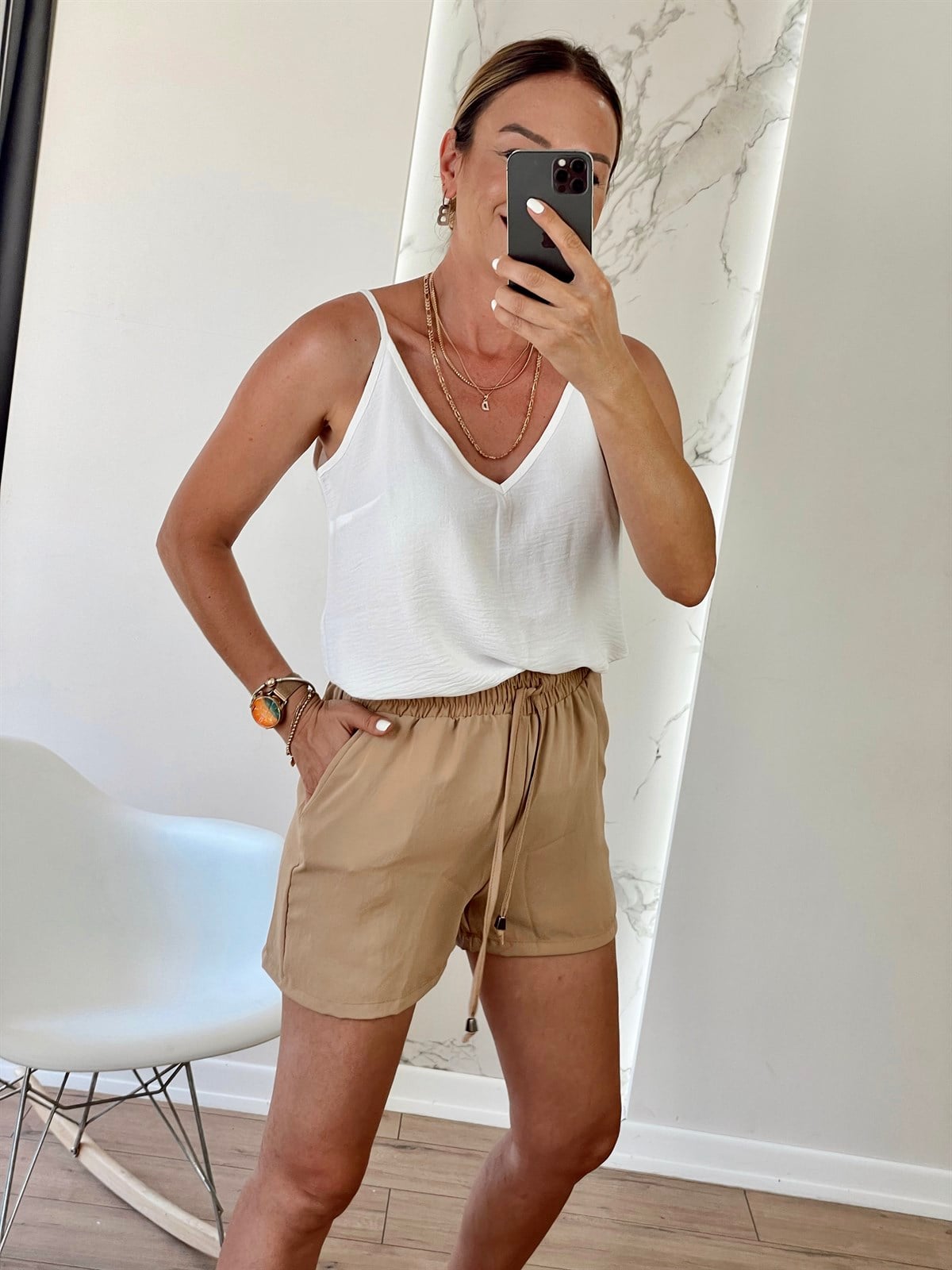 Beli Lastikli Şort Camel