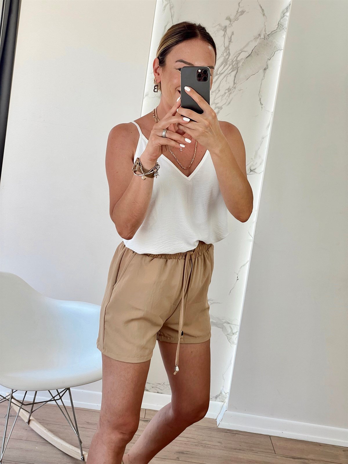 Beli Lastikli Şort Camel