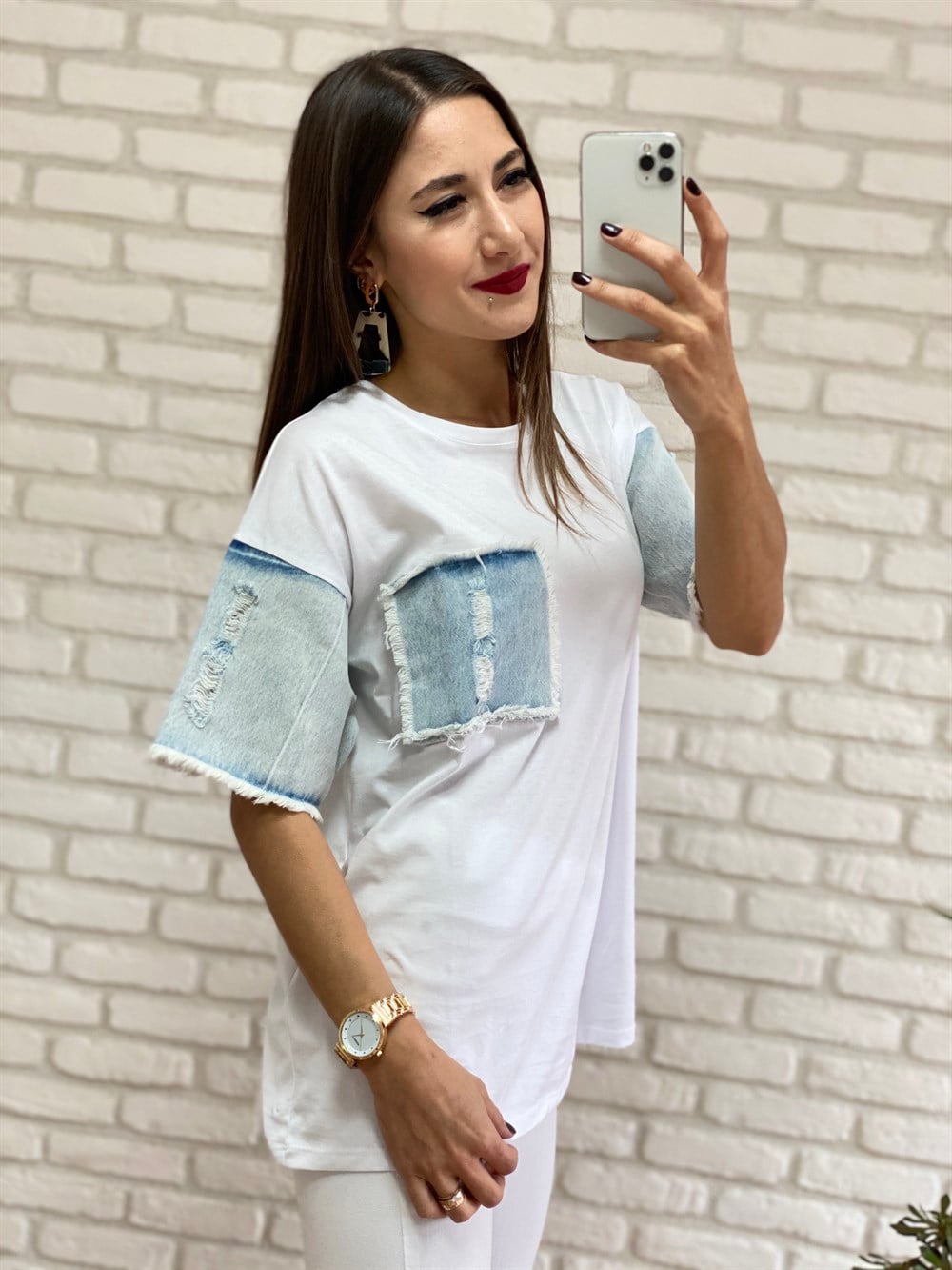 Beyaz Kolu Kot Tişört