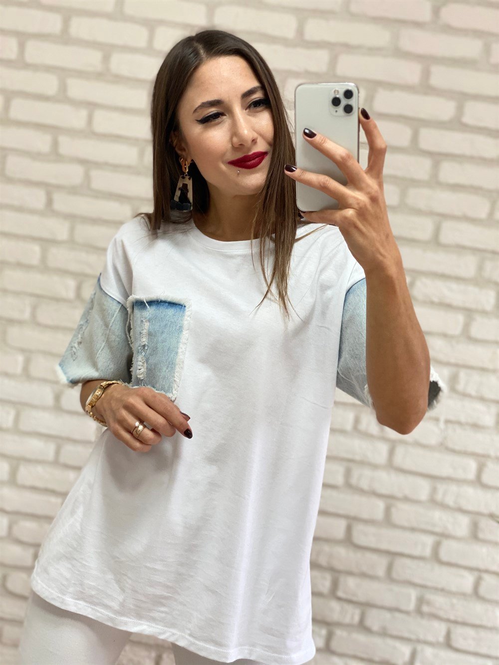 Beyaz Kolu Kot Tişört