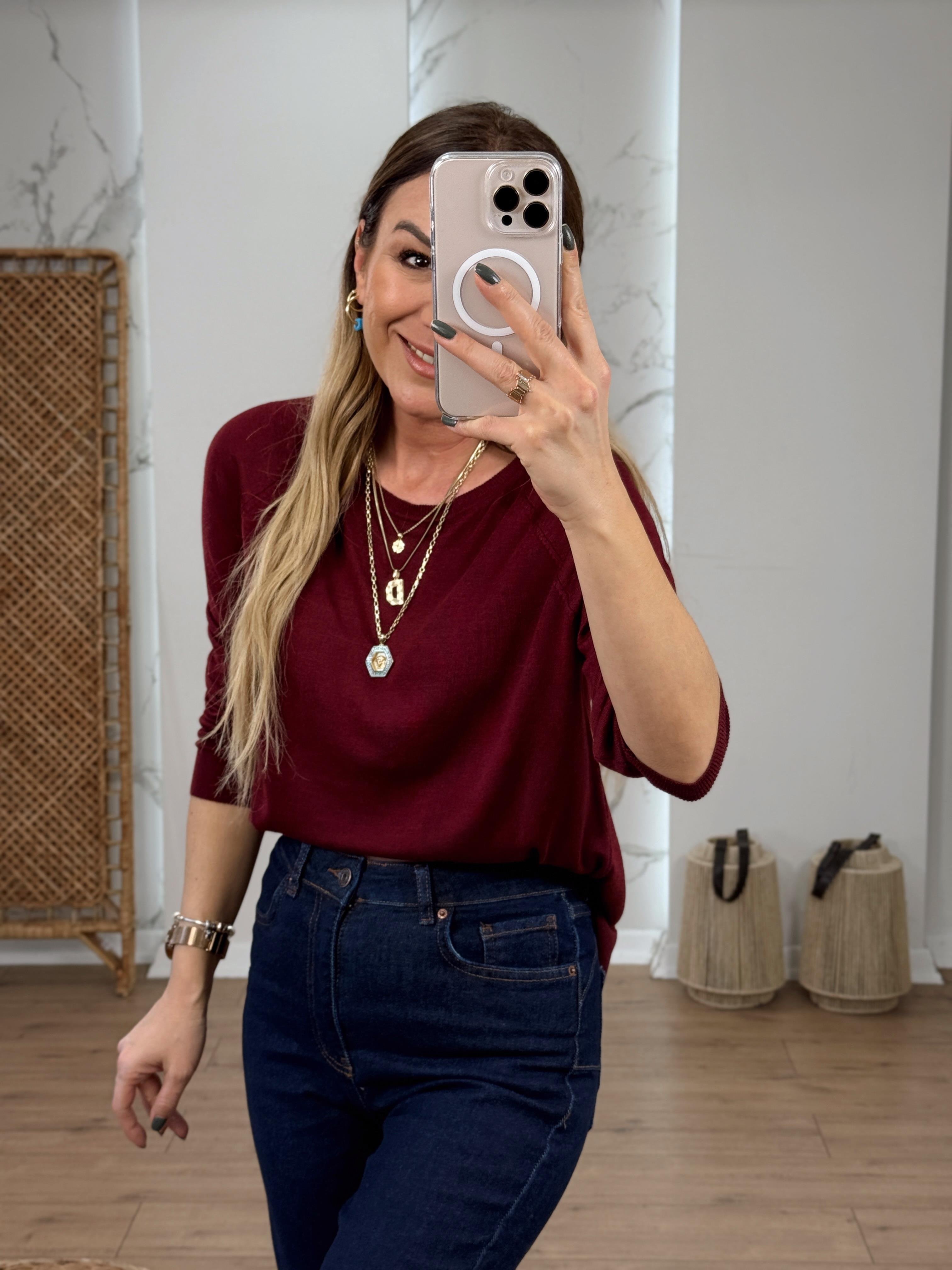 Bisiklet Yaka Basic İnce Triko BORDO