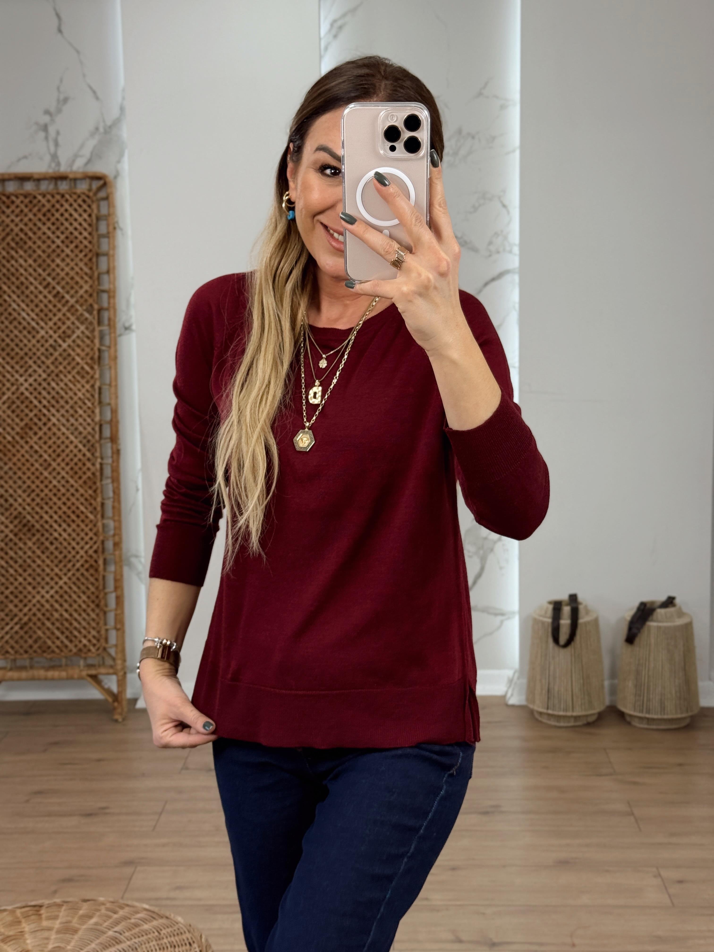 Bisiklet Yaka Basic İnce Triko BORDO