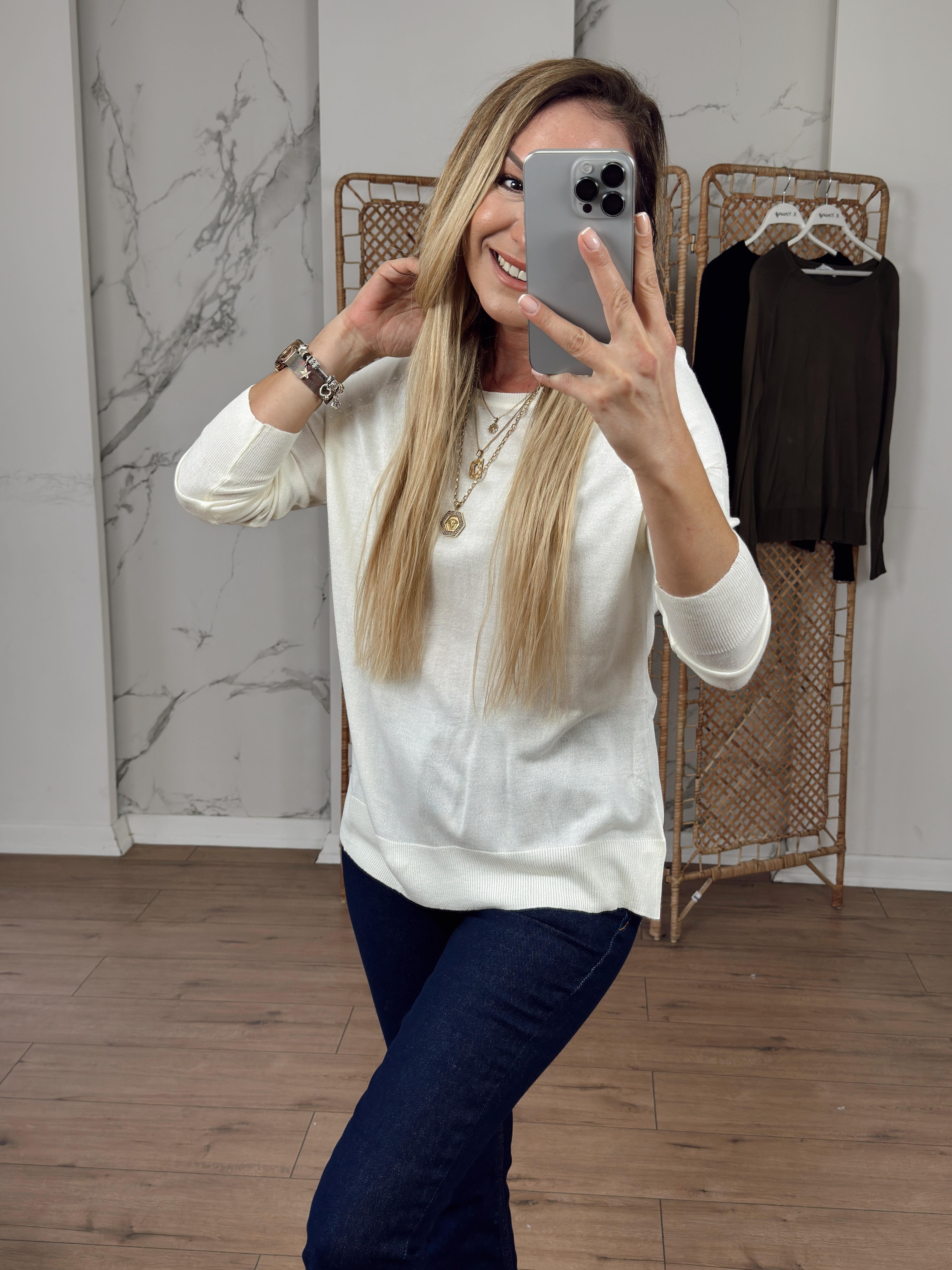 Bisiklet Yaka Basic İnce Triko KREM