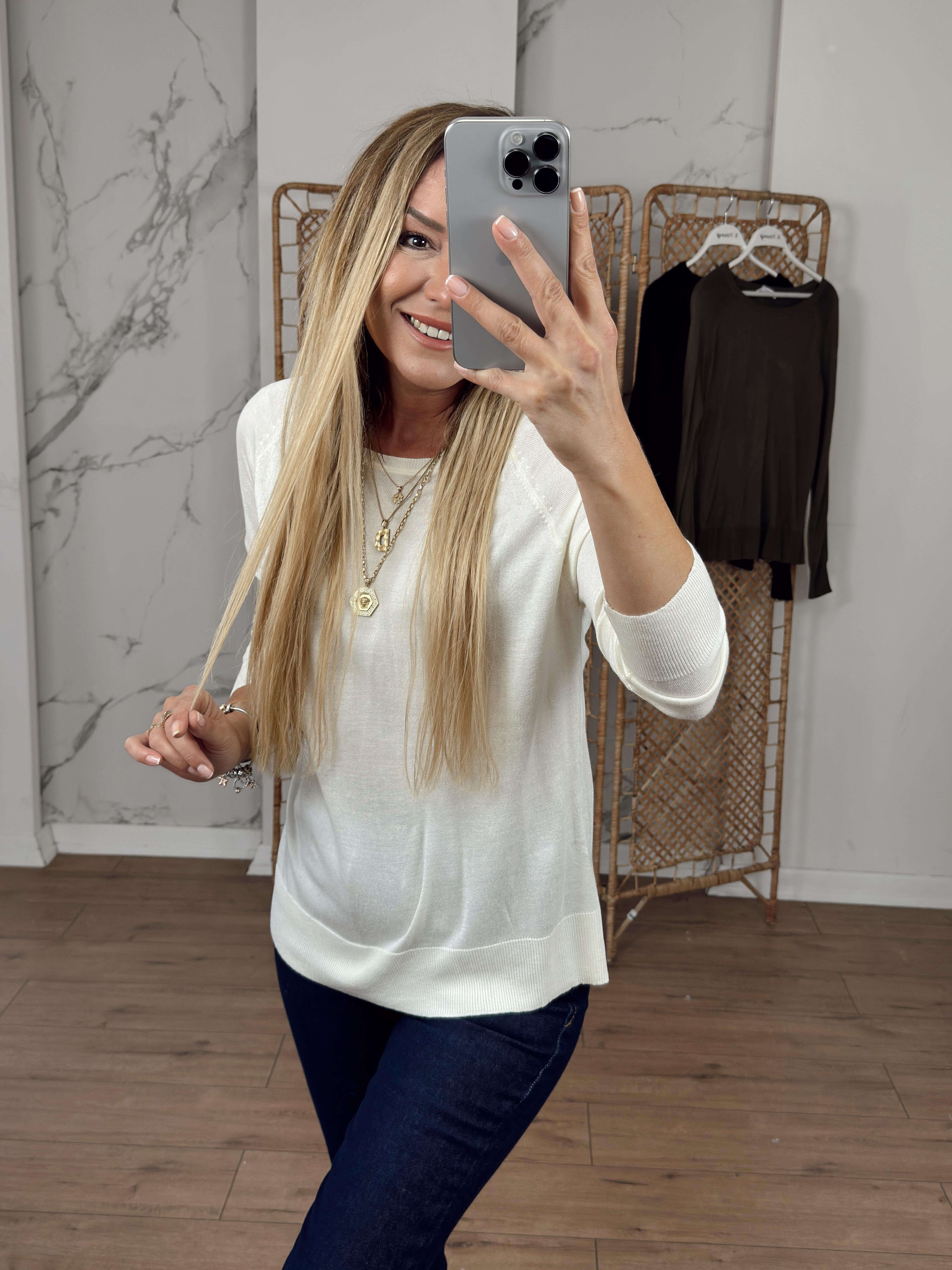 Bisiklet Yaka Basic İnce Triko KREM