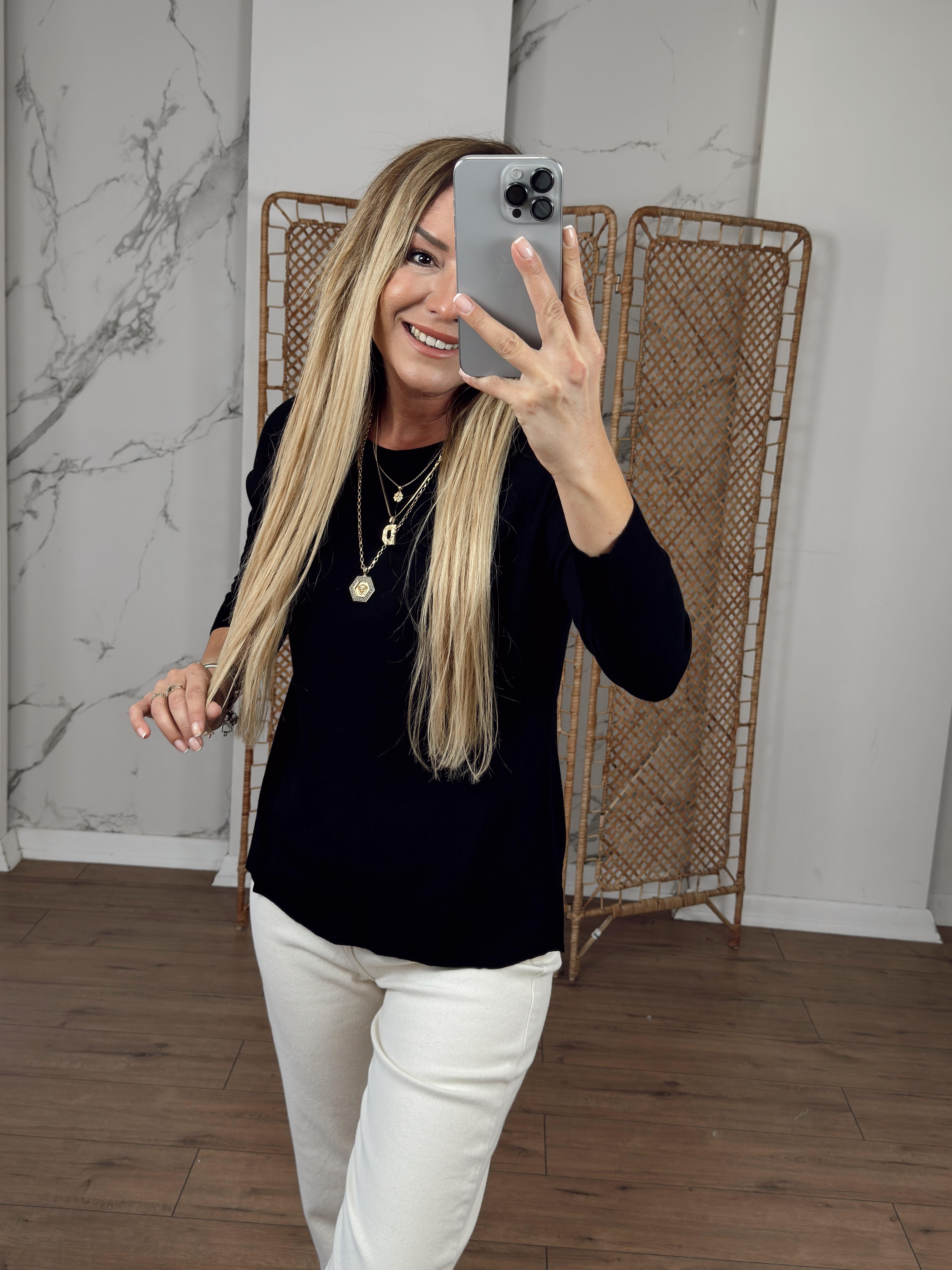 Bisiklet Yaka Basic İnce Triko SİYAH