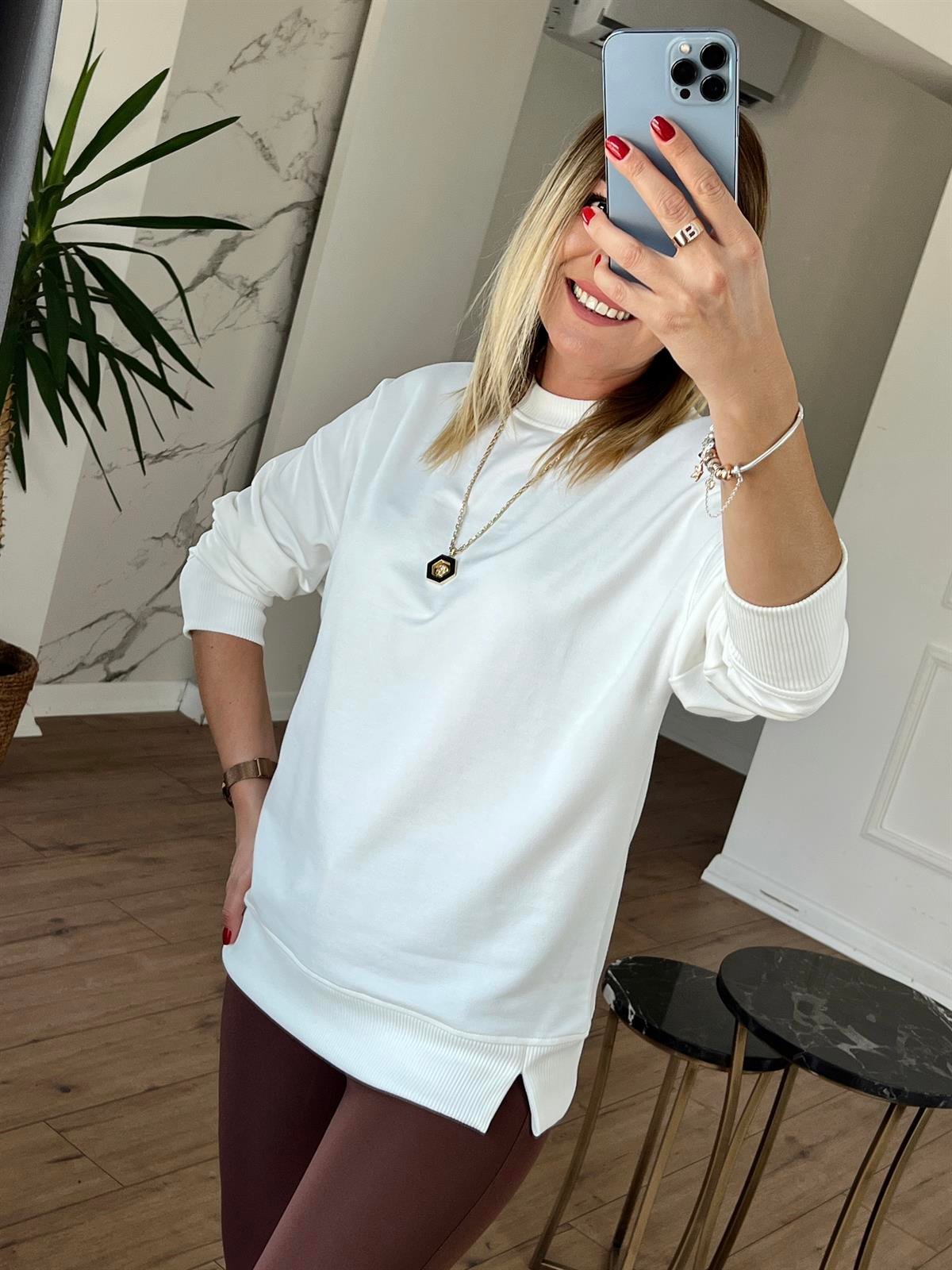 Bisiklet Yaka Basic Sweat EKRU