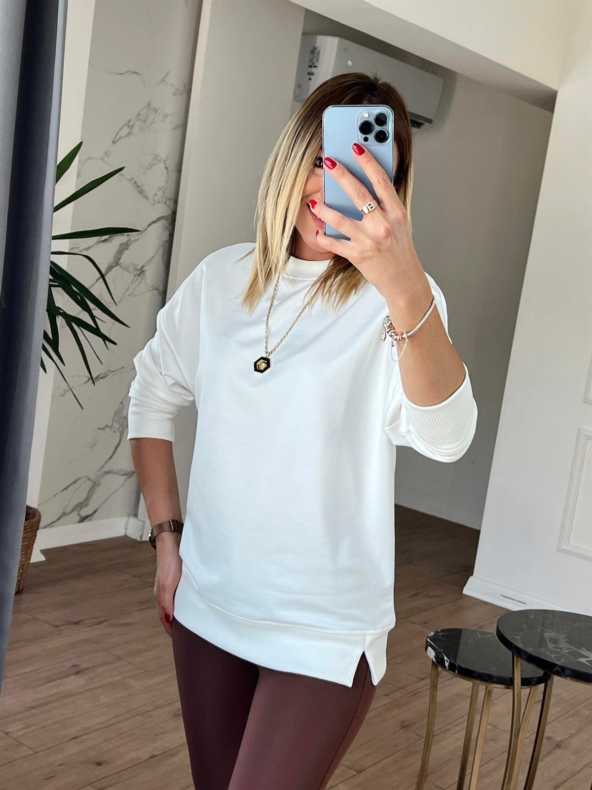 Bisiklet Yaka Basic Sweat EKRU