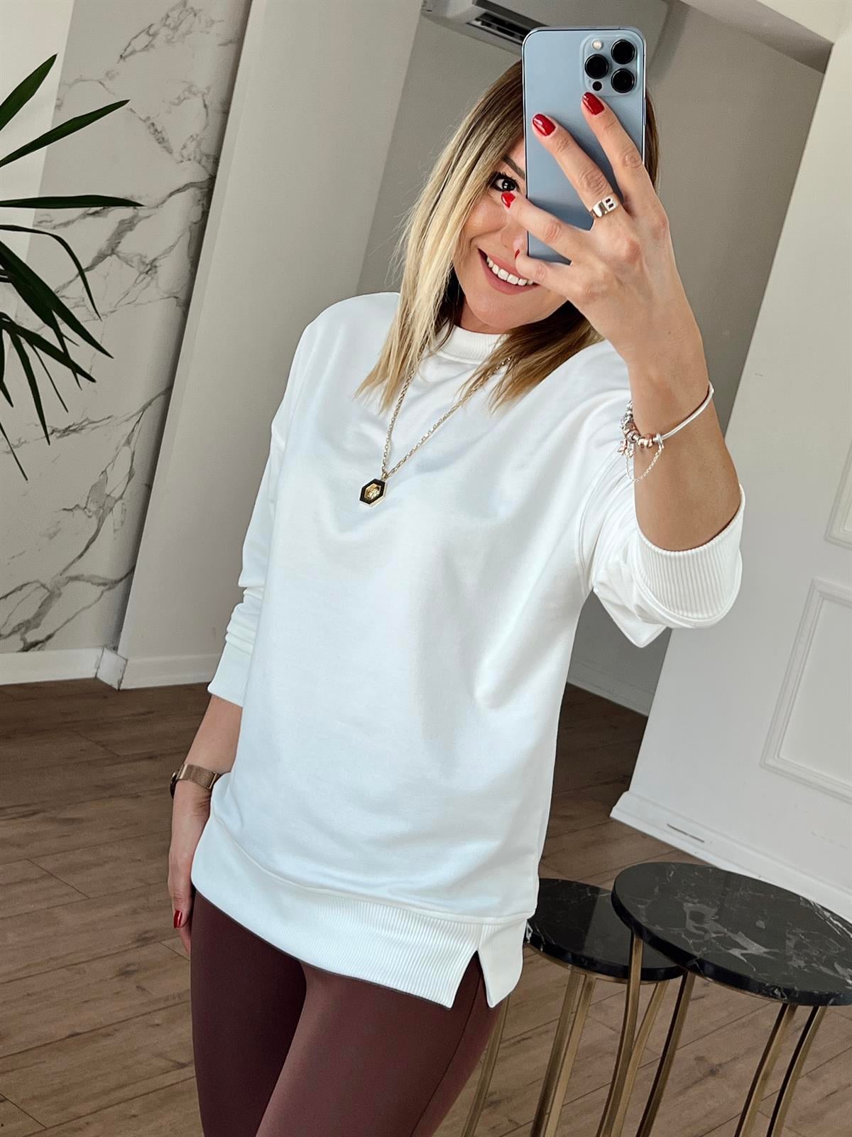 Bisiklet Yaka Basic Sweat EKRU
